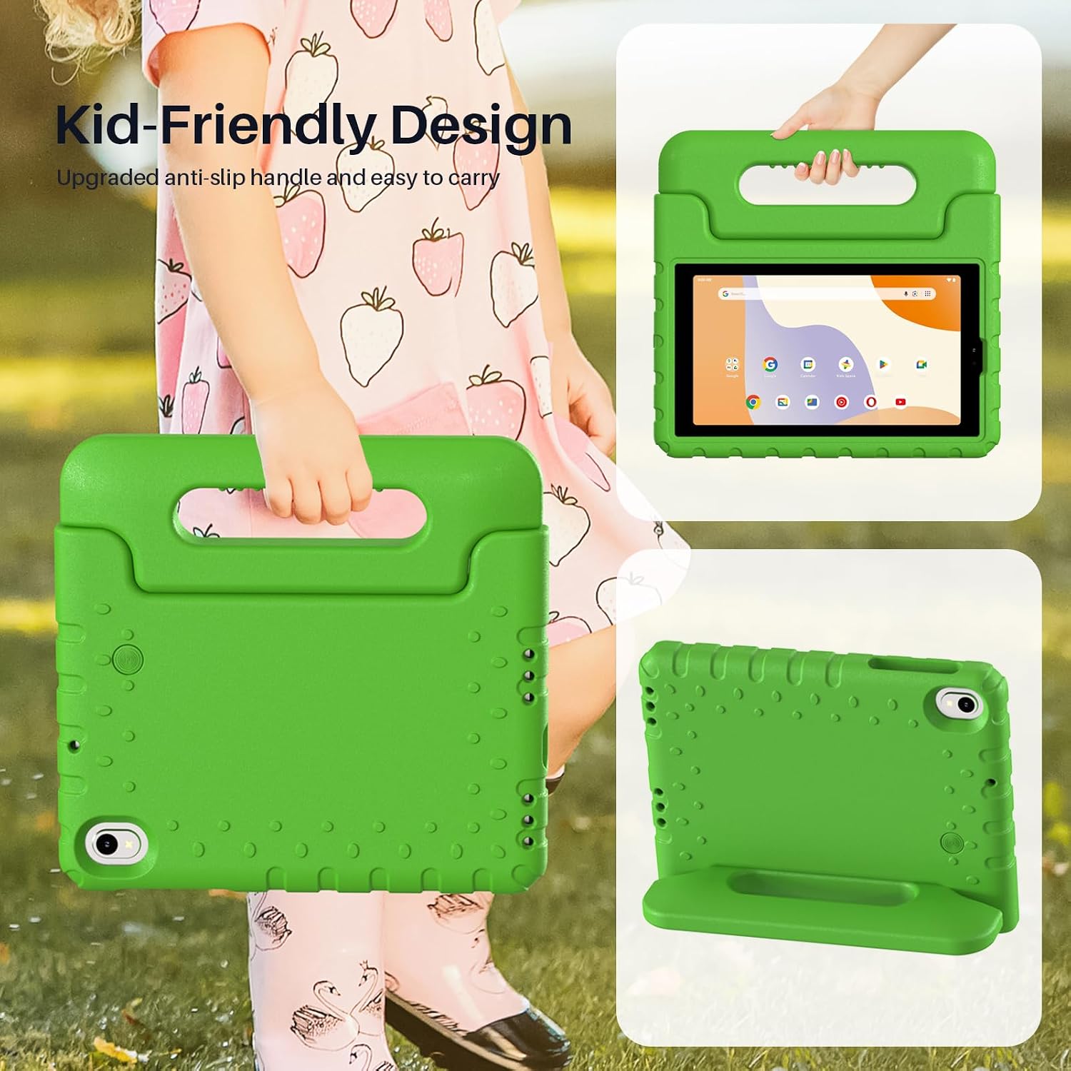 Bolete Kids Case for Onn 7 Inch Tablet Case Gen 4 2024 (Model:100135924), Kids-Friendly Soft Shockproof Adjustable Stand Cover for Onn 7 Inch 2024 Gen 4 Tablet, Green image 5