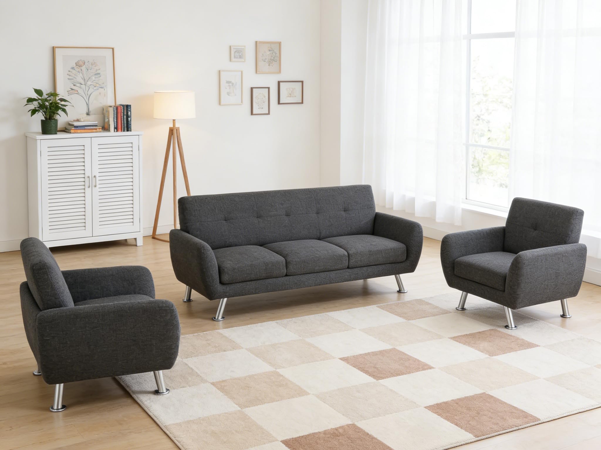 Trygoal 3 Piece Sofa Sets for Living Room, Modern Sectional Couch and Loveseat & Armchair Set, Mid-Century Furniture Sets for Living Room, Apartment, Office, Black : Home & Kitchen