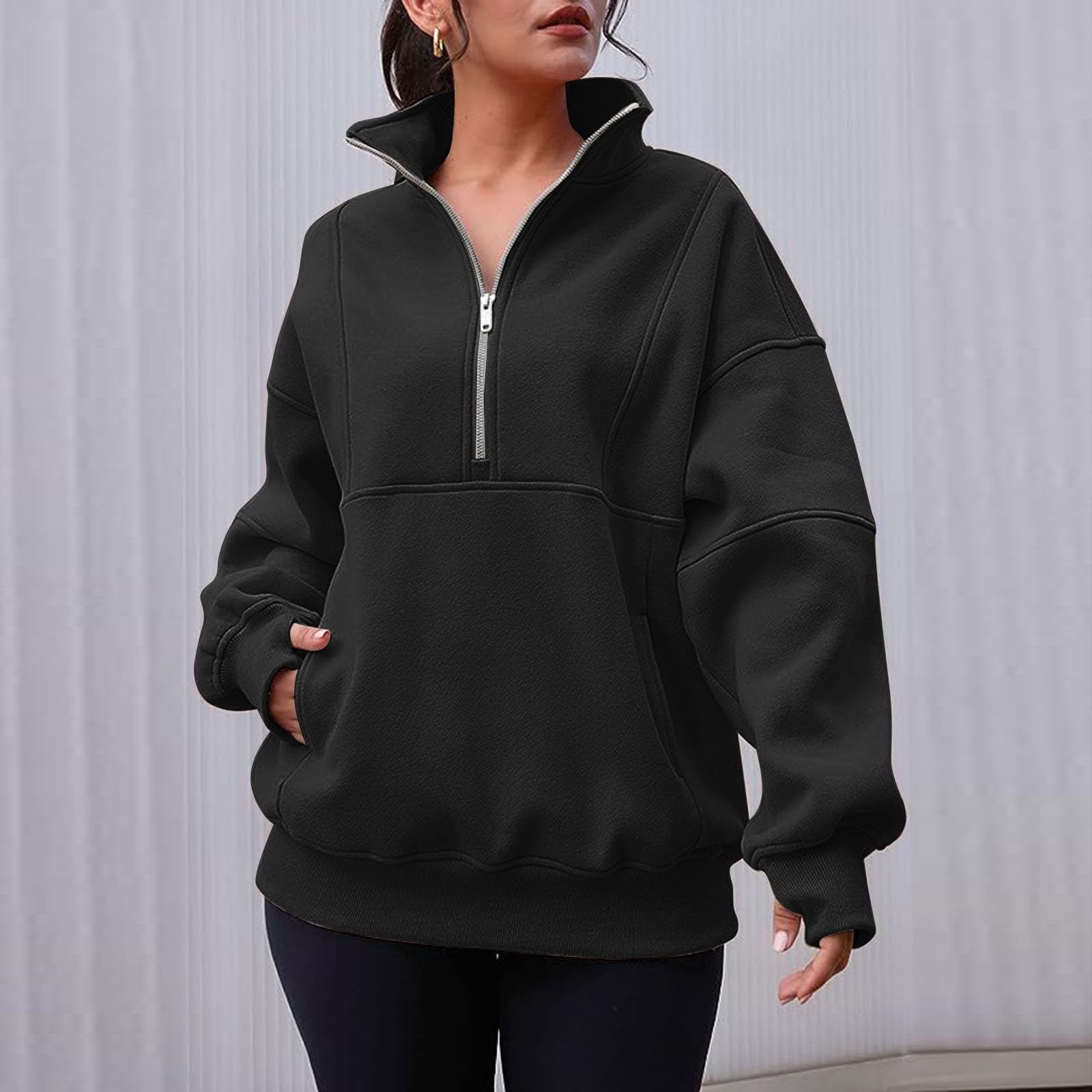 Sudaderas de gran tamaño con cuello alto para mujer, ajuste holgado, bloque de color occidental, forro polar, casual, con cremallera, suéteres divertidos, suaves, estéticos, para entrenamiento,