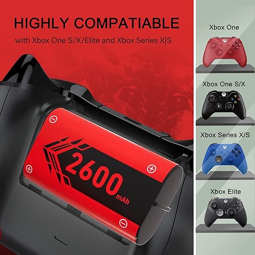 Miniatura 7 de Noiposi Paquete de baterías recargables para control de Xbox One, 4 x 2600 mAh, baterías recargables de alta capacidad con base para Xbox One SX,