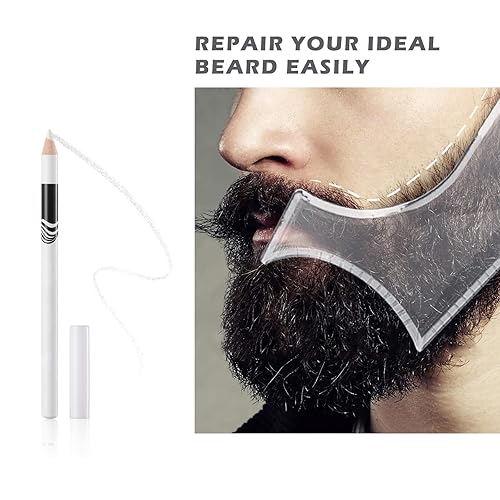 Miniatura 5 de NewBang Juego de 8 lápices de peluquería blancos con borde de raya, lápices de trazos de afeitar, guía de barba y delineadores de barba (6 lápices