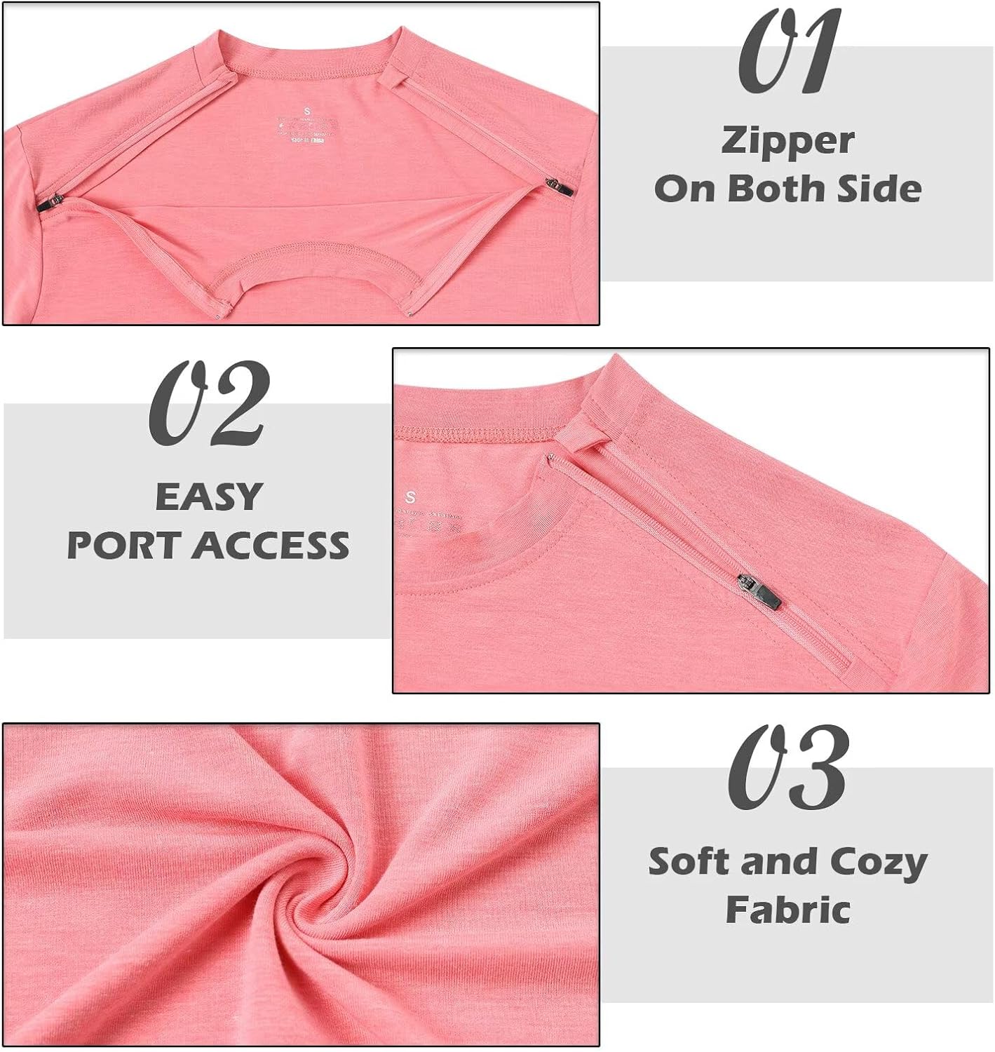 Landofgenie Chemo Port Shirts for Men Post Shoulder Surgery Recovery Shirts Zippers Off Chemotherapy Adaptive Clothing - Image 3