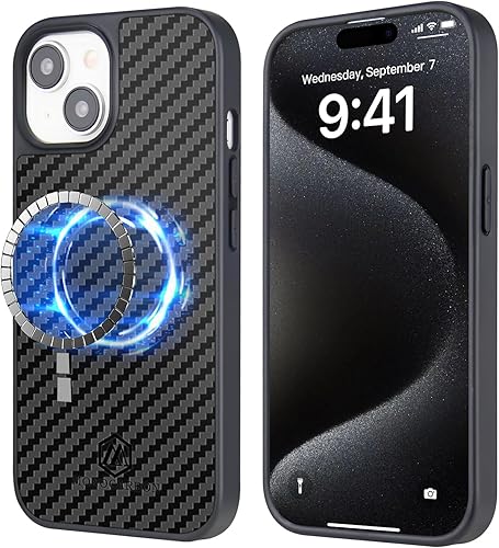 MONOCARBON Funda de fibra de carbono real para iPhone 15, lujosa funda de sarga minimalista de 6.1 pulgadas a prueba de caídas compatible con