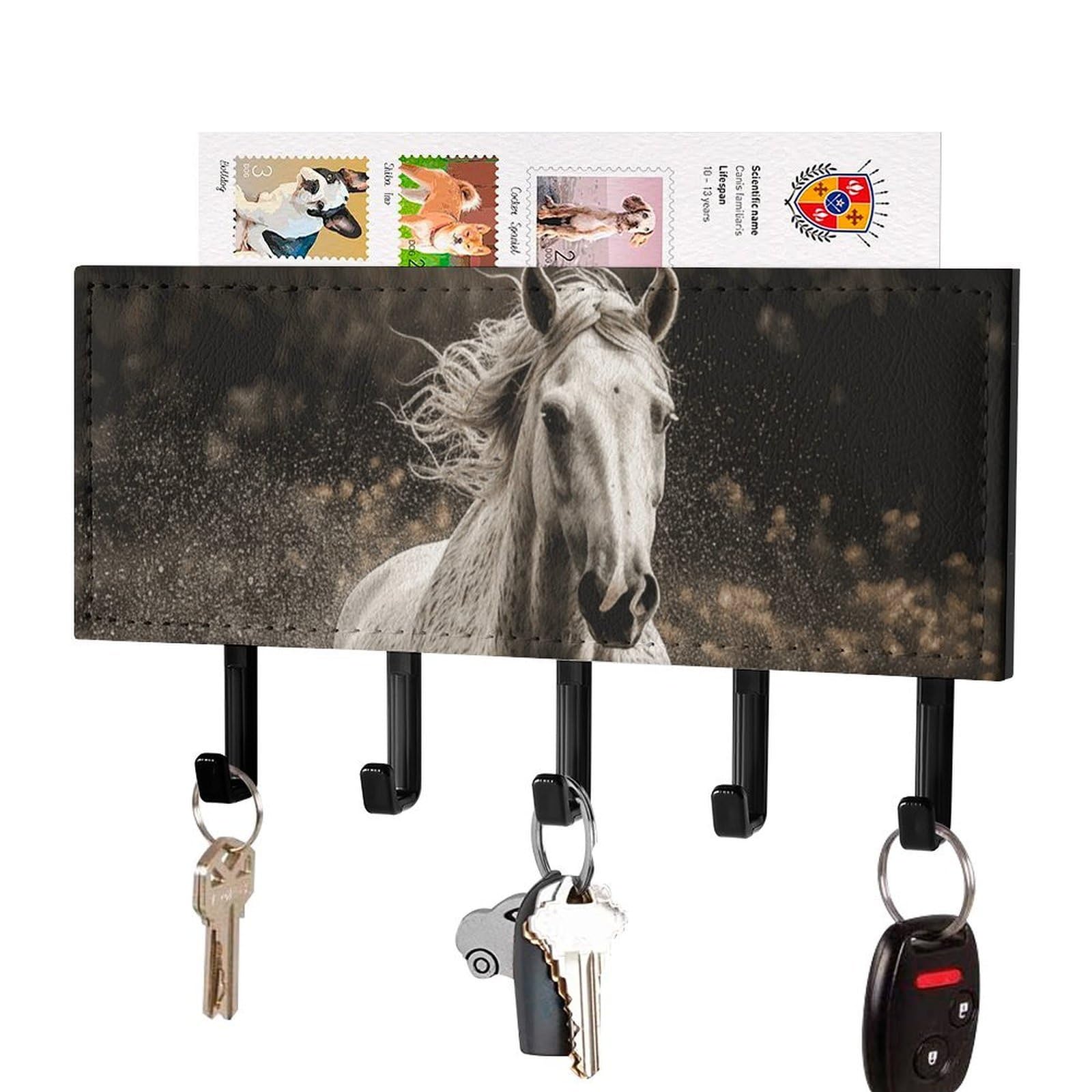 Fekiloot Black Horse Running By The Water Key Holder For Wall Adhesive, No Drilling, Key Hooks With 5 Hooks Wall Mounted, Self Adhesive Keys Rack For Entryway, Hallway, Living Room, Kitchen, Office