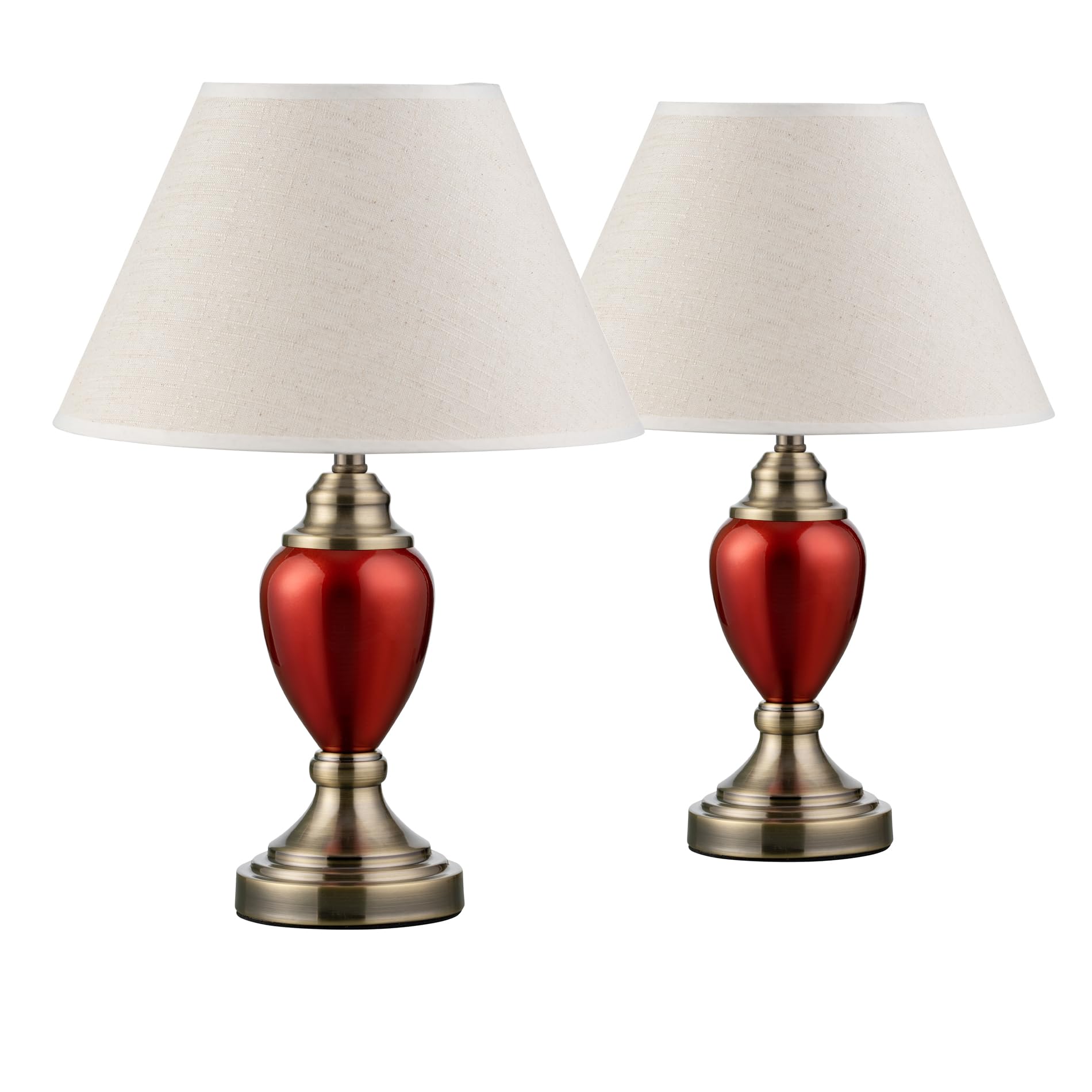 Lighting Supermarket Red Pair Of Malham Small Touch Control Table Lamps With Ivory Pleated Shades - & Antique Brass
