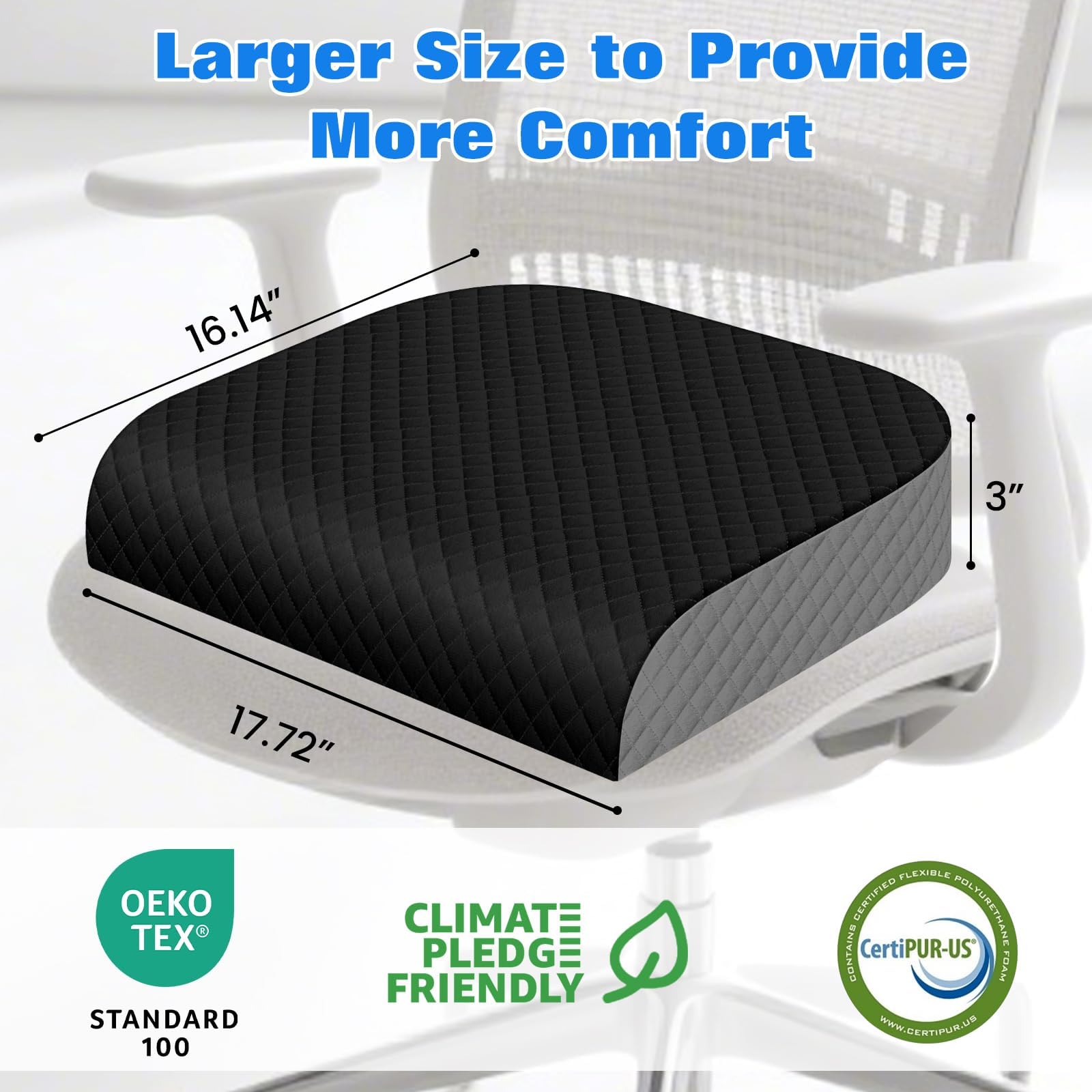 Seat Cushion Memory Foam Chair Pad Non-Slip Cushion for Office Home Car Large Desk Chair Cushion Washable Cover — view 2