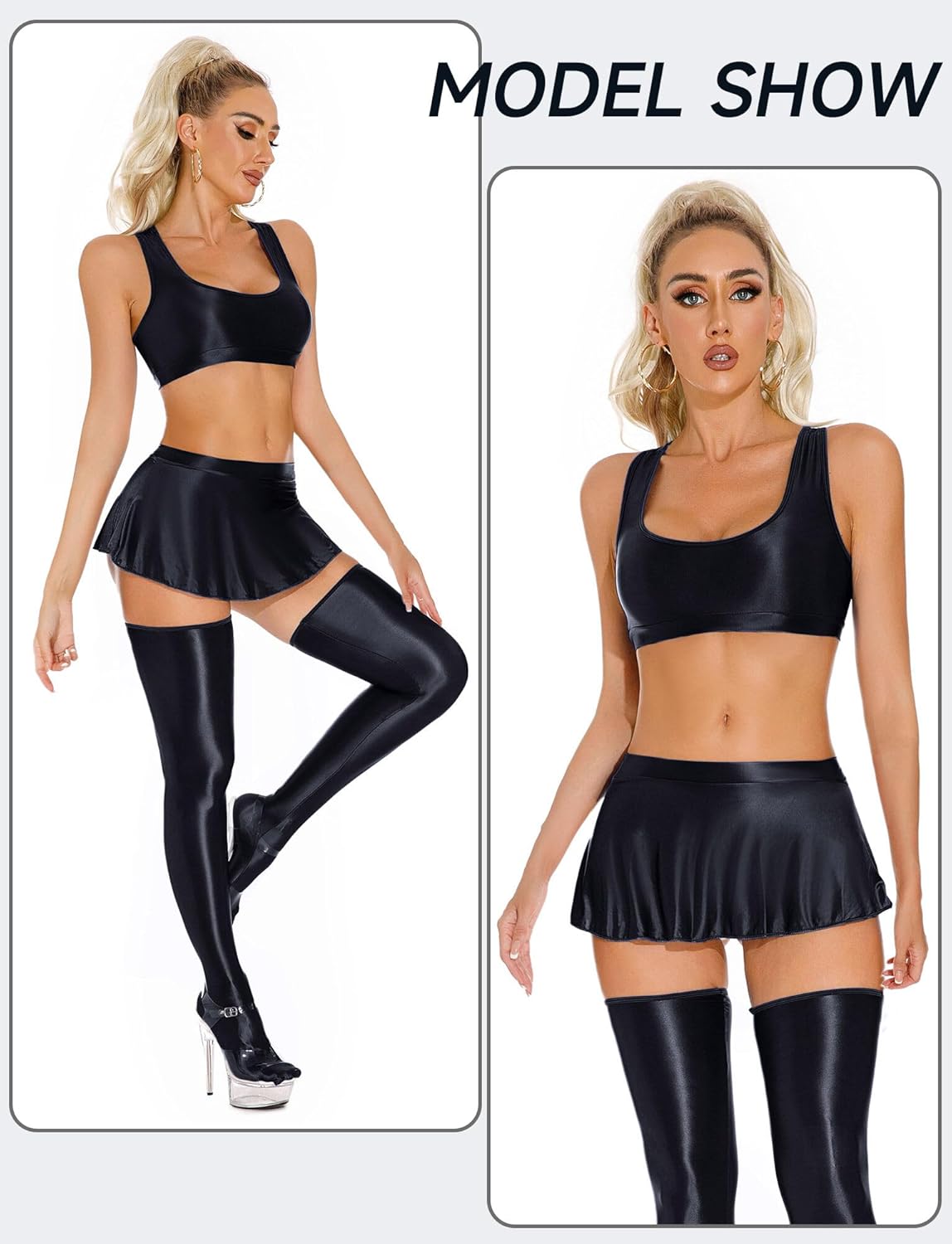 FEOYA Women Shiny Sports Bra Oil Glossy Crop Tank Top Seamless Racerback Bras for Workout Club Party - Image 3