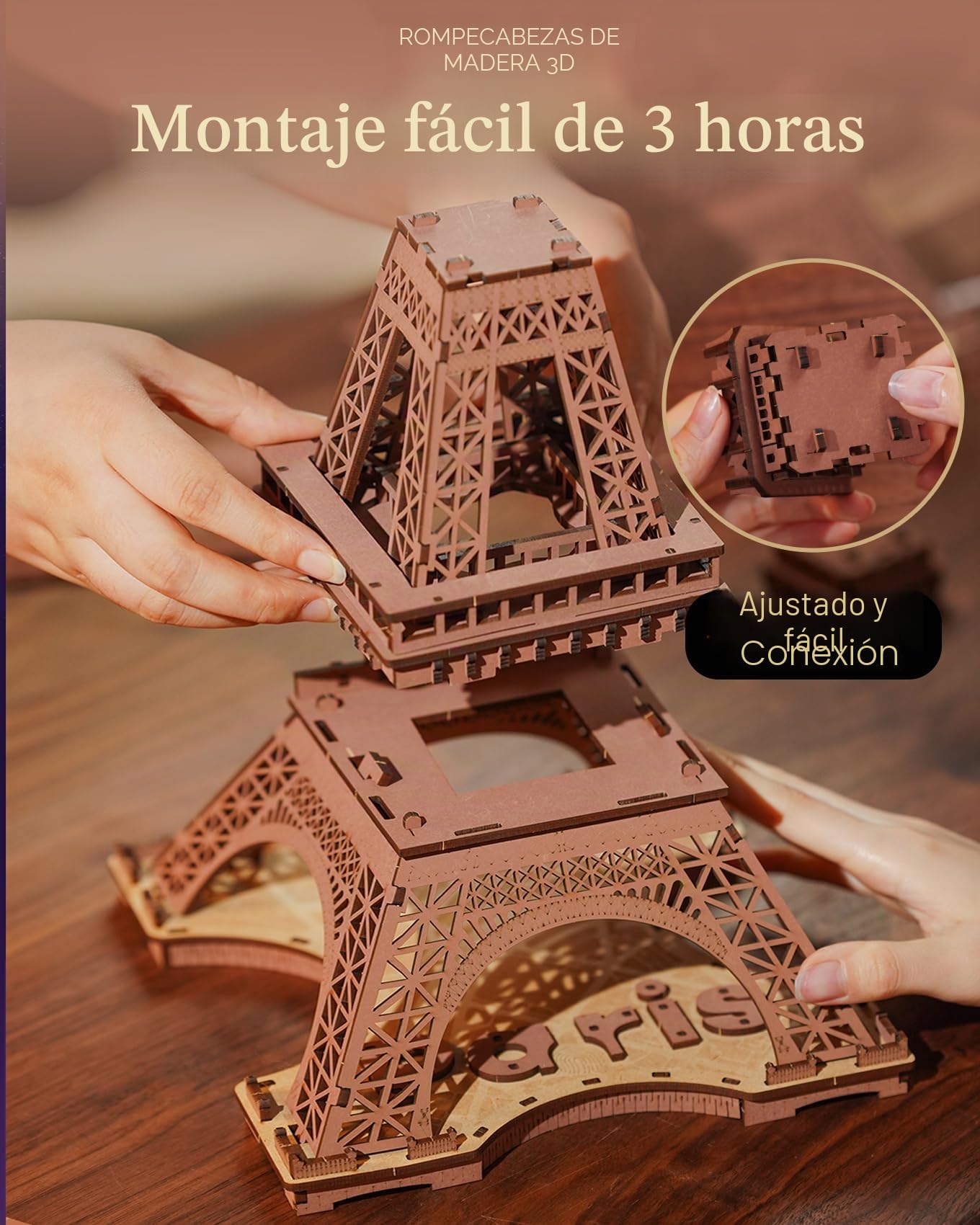Rolife Torre Eiffel Con Luz Modelo Kits-Puzzle 3D Maquetas para Construir Montar Adultos -Arquitectura Kits de Construcción(TGL01)