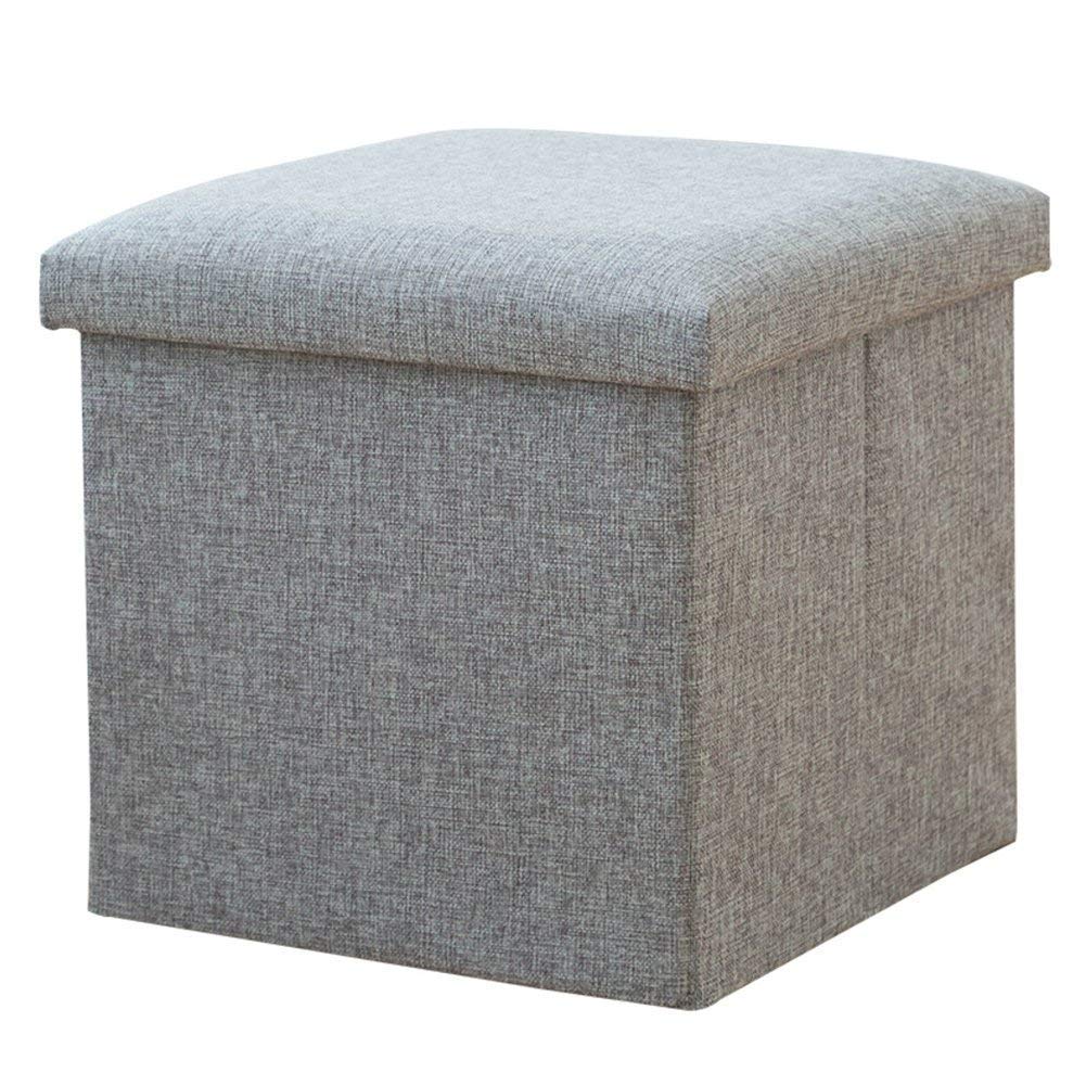 Cubo de Almacenamiento, Plegable Caja Plegable Tela de Lino Reposapiés Taburete con Tapa extraíble Reposapiés Mesa de Centro - Verde 30 cm (Gris 38 cm (15 Pulgadas))