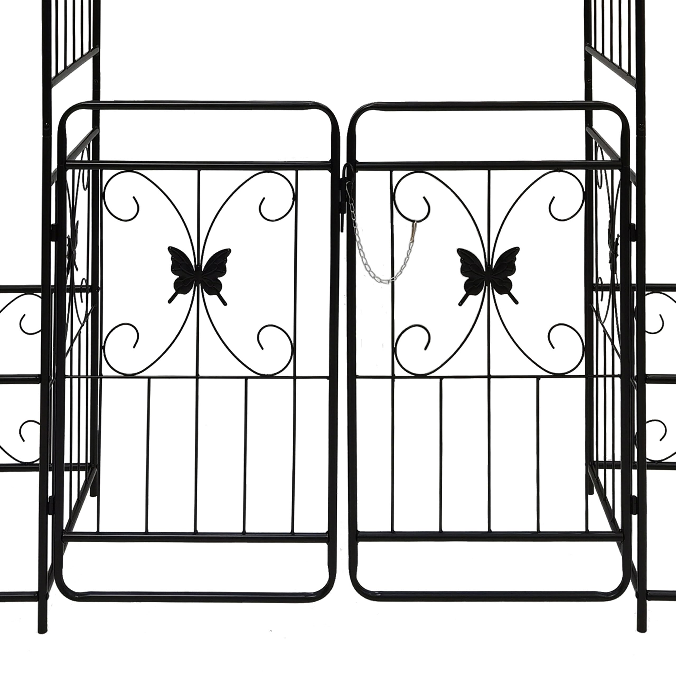 Relaxdays Arche Ronde en métal avec portillon Double et 2 jardinières, 220 x 202 x 50 cm, Noir