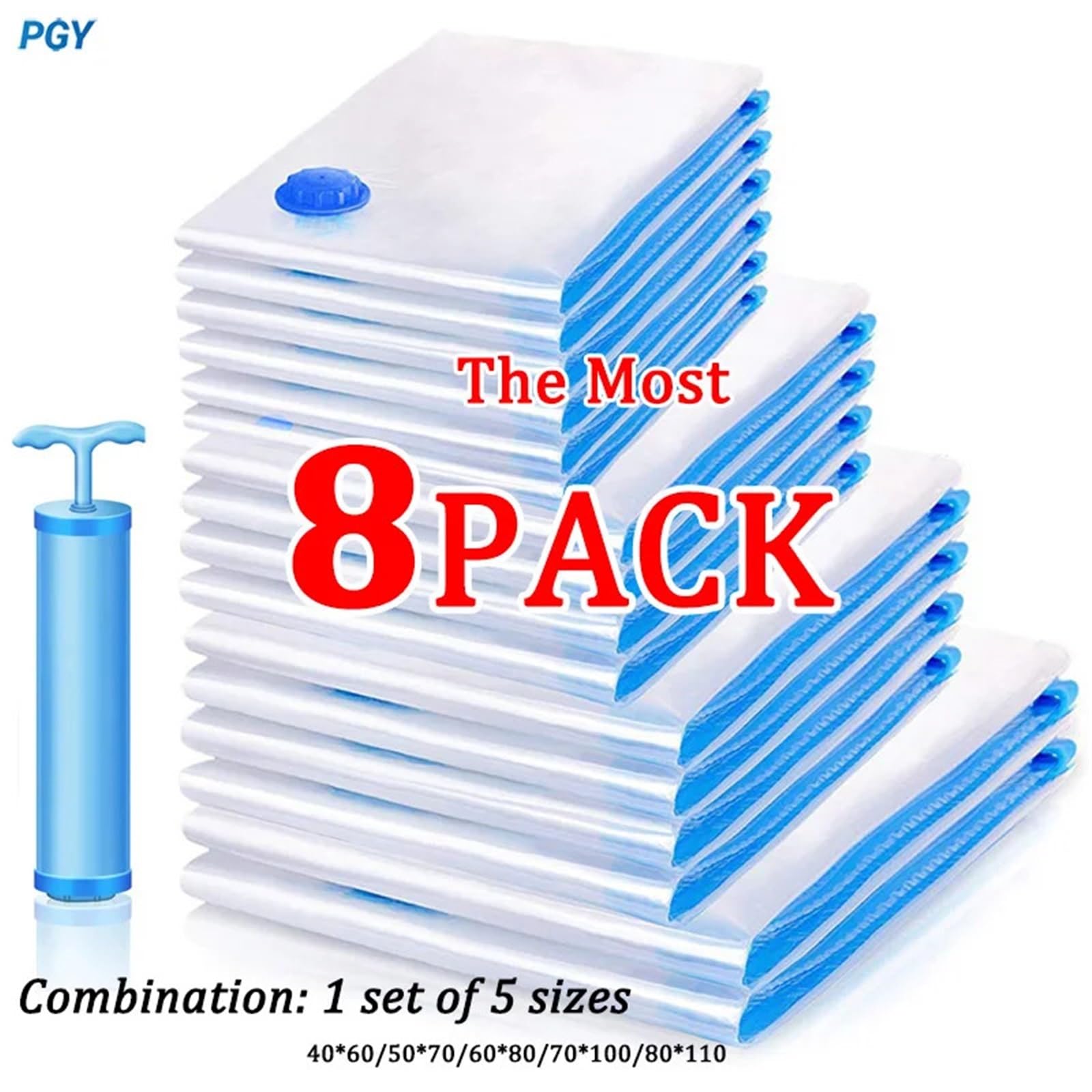 Bolsas de Compresión al Vacío Paquete de 8 bolsas almacenamiento al vacío | For ropa Almohadas Ropa de cama Manta Más espacio Ahorre bolsas de viaje de compresión(8PCS 50x70cm)