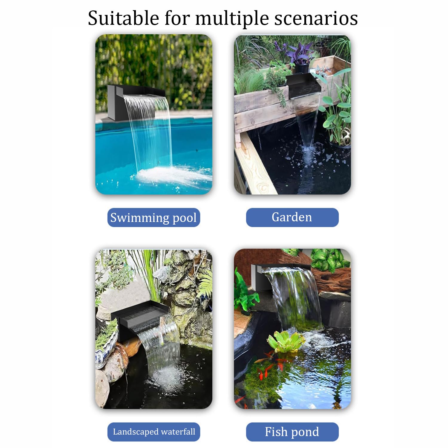 Conjunto De Cascada Estanque Jardin,Conjunto De Cascada para Estanque De Acero Inoxidable De 30 Cm,3000l/Hora,Cascada Decorativa para Jardines y Fuentes,48w,para Decorar Estanques En Jardines