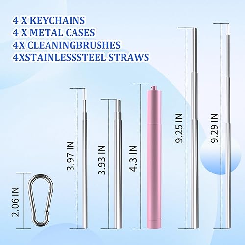 Miniatura 9 de Popotes de metal reutilizables, plegables, de acero inoxidable, con estuche, popotes para beber, portátiles, telescópicos, 2 unidades.