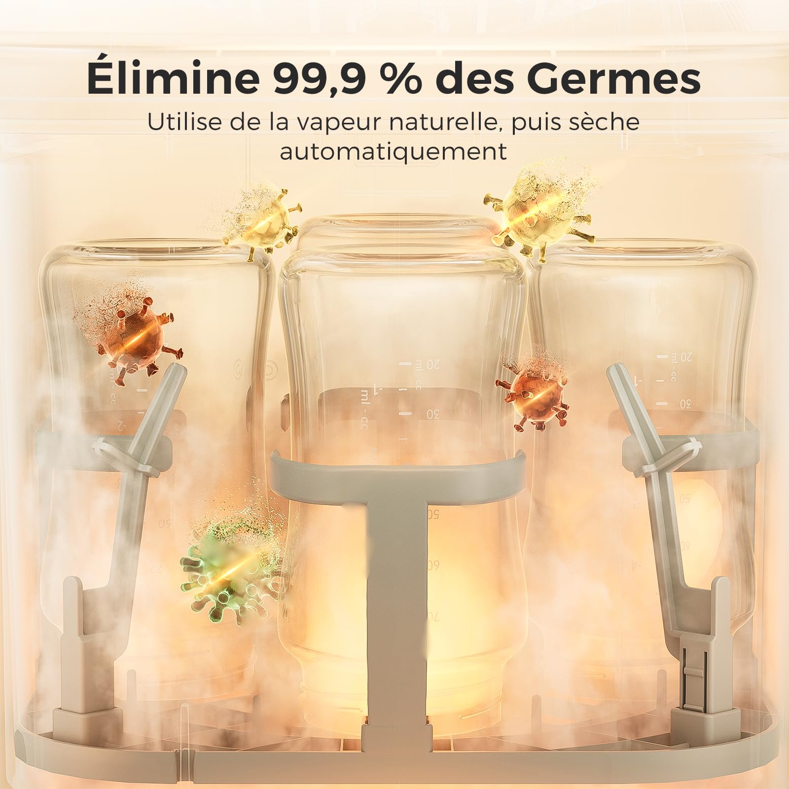 Momcozy Nettoyeur Biberons Haute Pression 2.2kPa, 19 Min, 99.9% Germes | Cycle rapide, Toutes marques, Sans BPA, Bébé, Nouveau-né, Hygiène, Compact, Électrique, Automatique, Cadeau, Lot, Silencieux