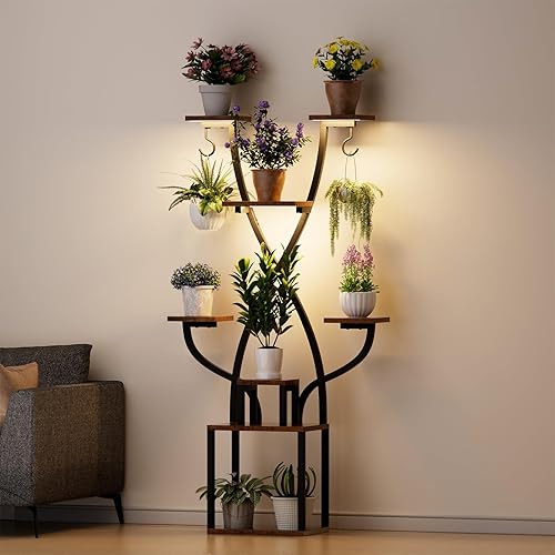 Soporte para plantas de interior con luces de crecimiento, estante de metal de 8 niveles para múltiples plantas, soporte de esquina de 64 pulgadas