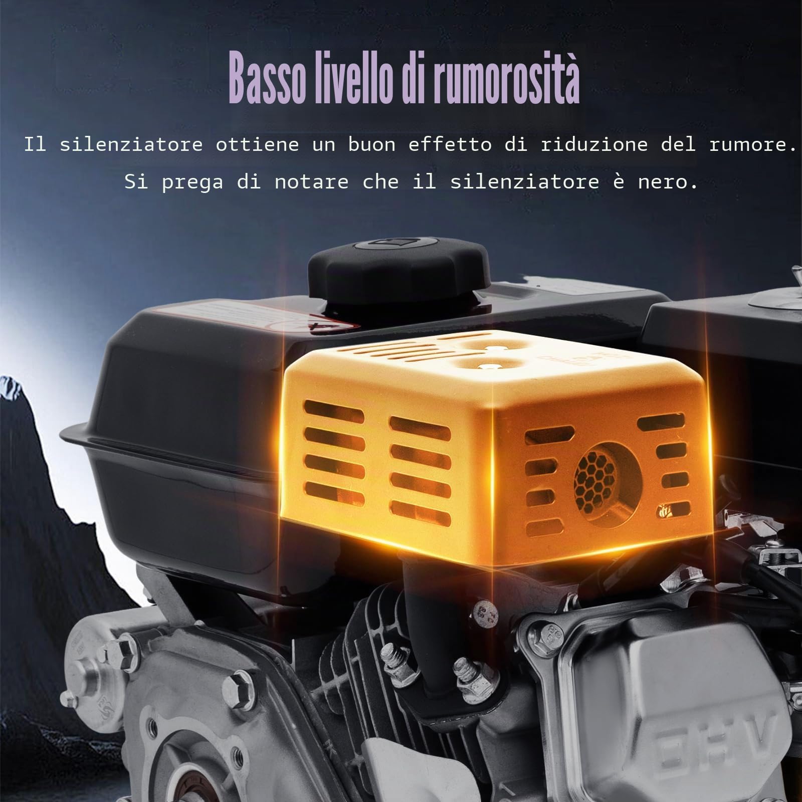 Motore a benzina da 7,5 CV, 4 tempi con avviamento elettrico | Motore industriale OHV da 210cc (3600 giri/min, 10,8Nm di coppia) per idropulitrici/generatori - Raffreddato ad aria e sistema di