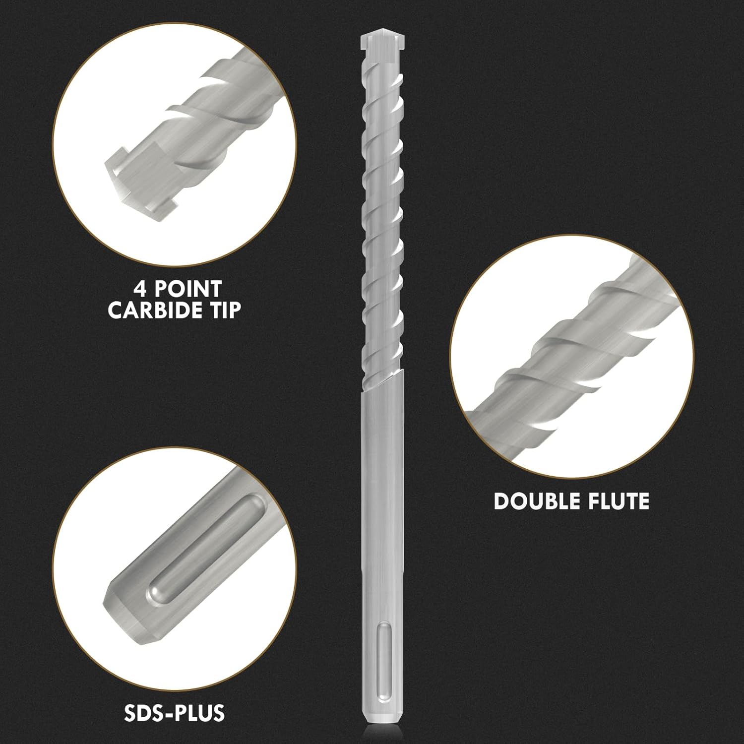 12PCS 1/2 Inch SDS Plus Rotary Hammer Drill Bits Set, Masonry Drill Bits for Concrete, Stone, Brick and Block