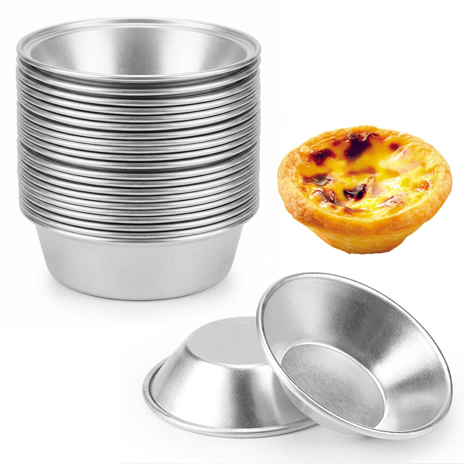 25 Pièces Moule Pasteis de Nata, Réutilisables Moule a Tartelette Aluminium Moules Mini Tartelette Revêtement Antiadhésif Faciles à Nettoyer pour Production Pastéis de Nata, Gâteaux, Pâtisseries