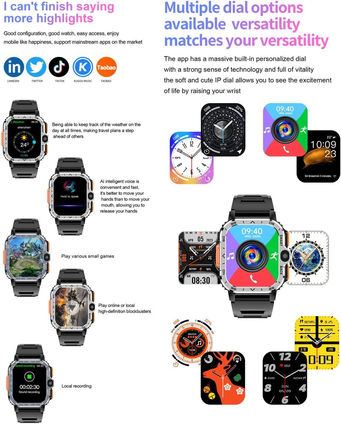 Smartwatch displaying multiple watch face options
