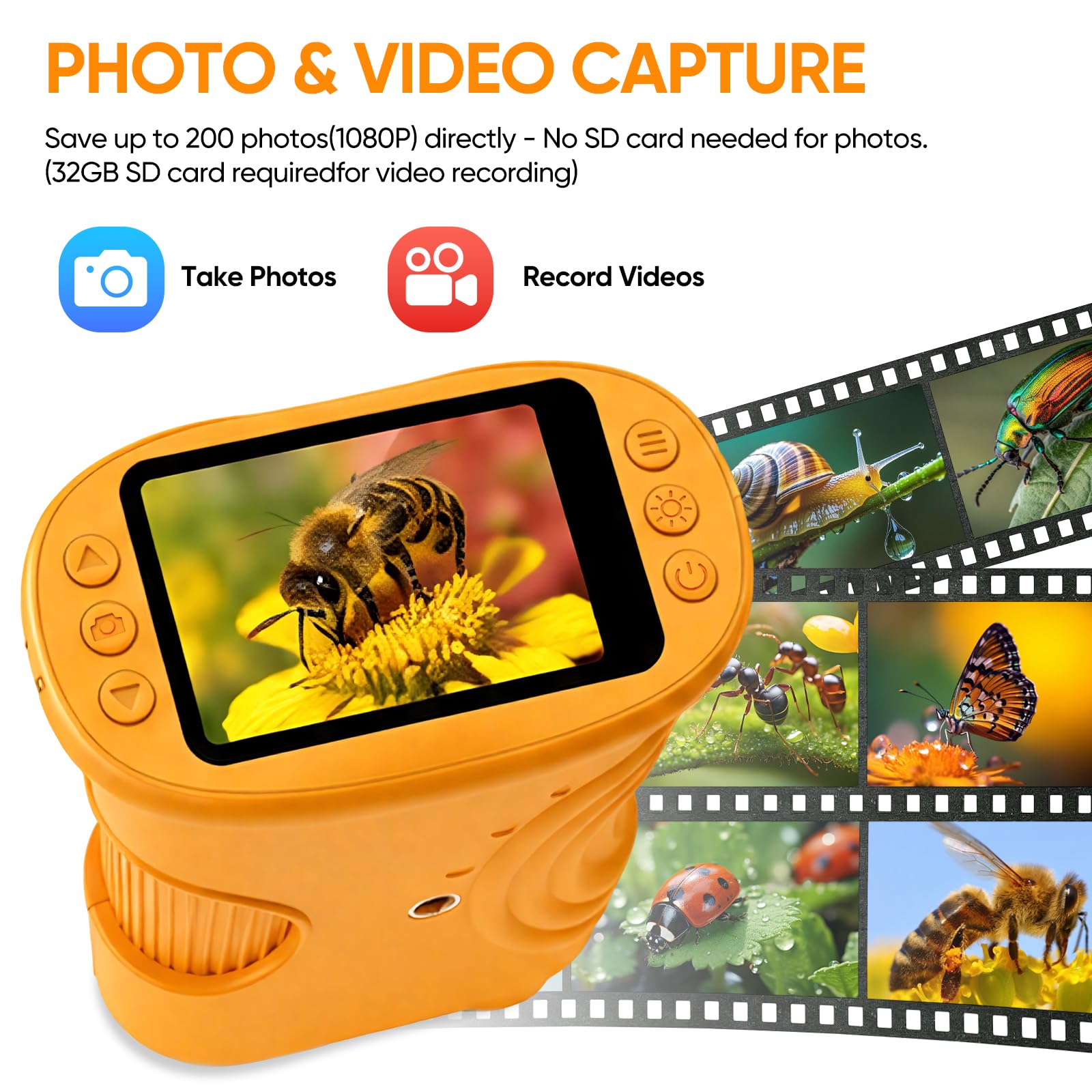 Mikroskop für Kinder, 2.0" Bildschirm Taschenmikroskop, 1000X Vergrößerung Digitales Handmikroskop, UnterstüTzt Foto und Videofunktionen Mini-Mikroskops für Erwachsene/Kinders