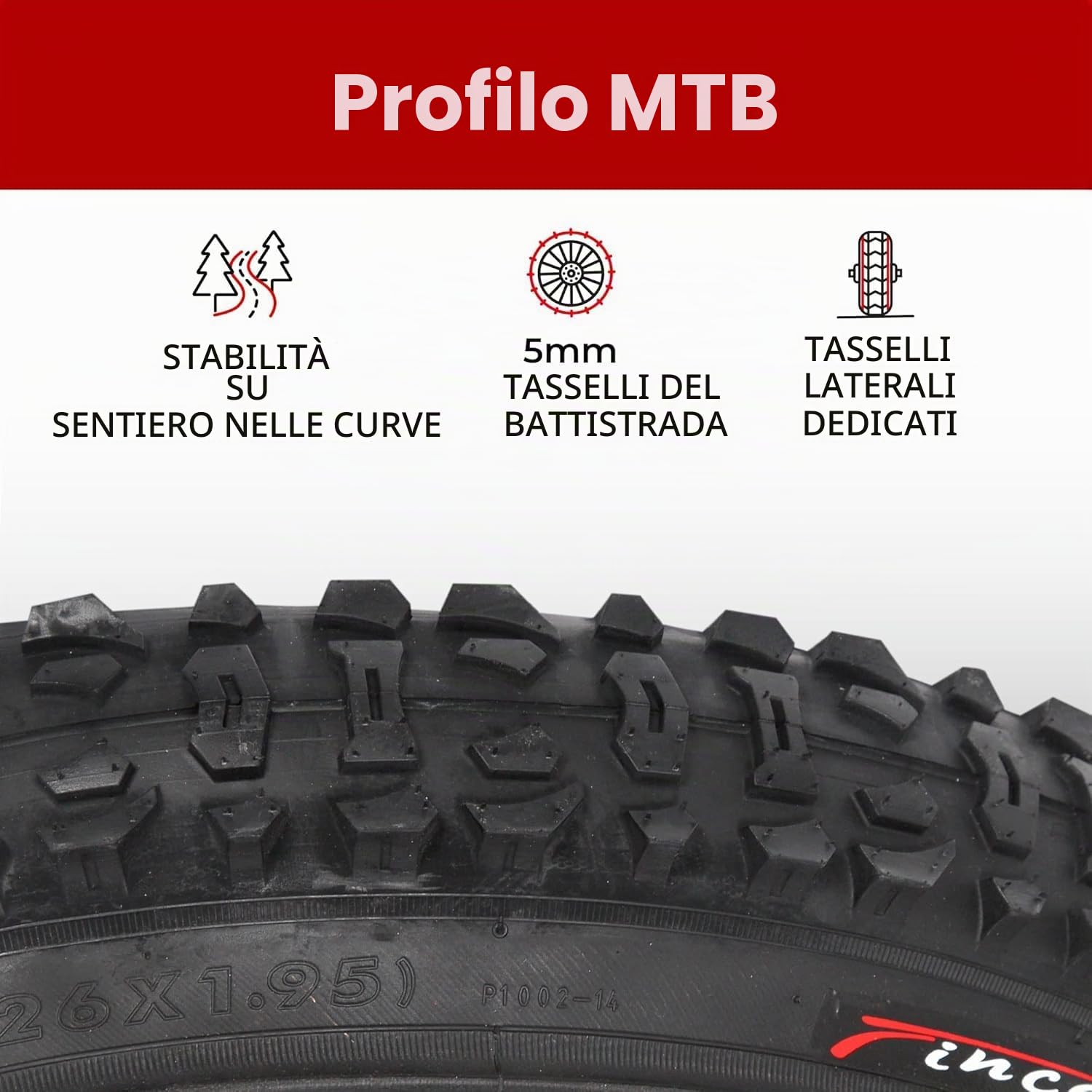 Fincci Copertone MTB 26 x 1,95 Pollici - Coppia Pieghevole Pneumaticos 60 TPI - con 2x Valvole Interne Cameras d’Aria - per MTB Montagna Ibrida Bici Bicicletta - Confezione da 2