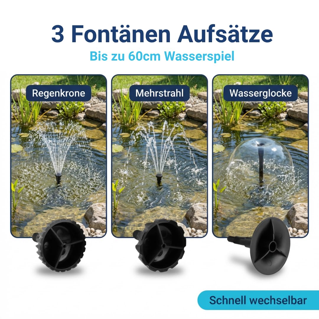 TEICHER Teichpumpe mit Filter und UV Lampe 2500 L/h 11W inkl. 3 Fontänenaufsätze