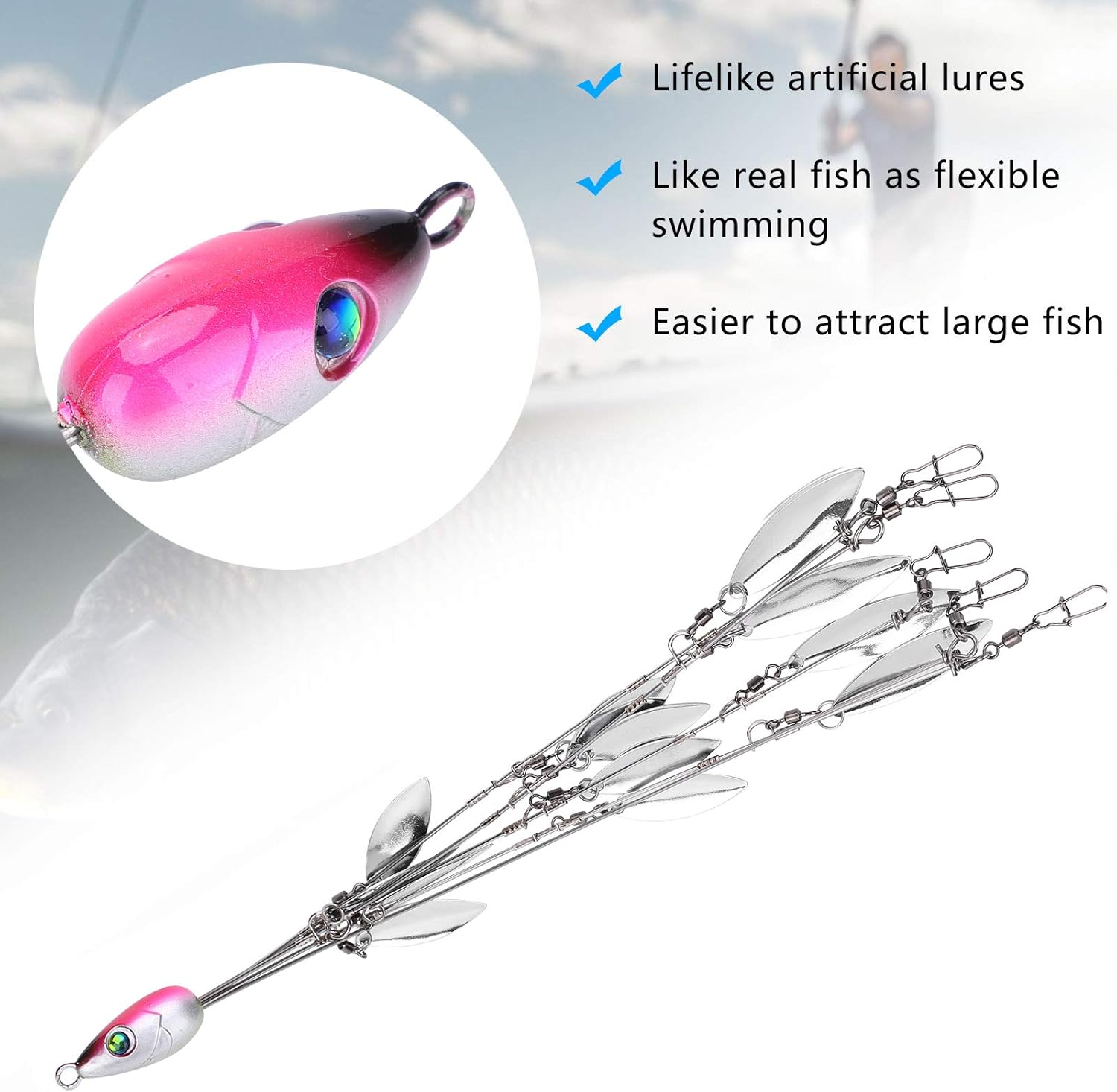 12 Bladed Umbrella Rig Fishing, MultiLure and Baits Rigs with Swivels, Umbrella Artificial Bait Kit for Fishing Bas