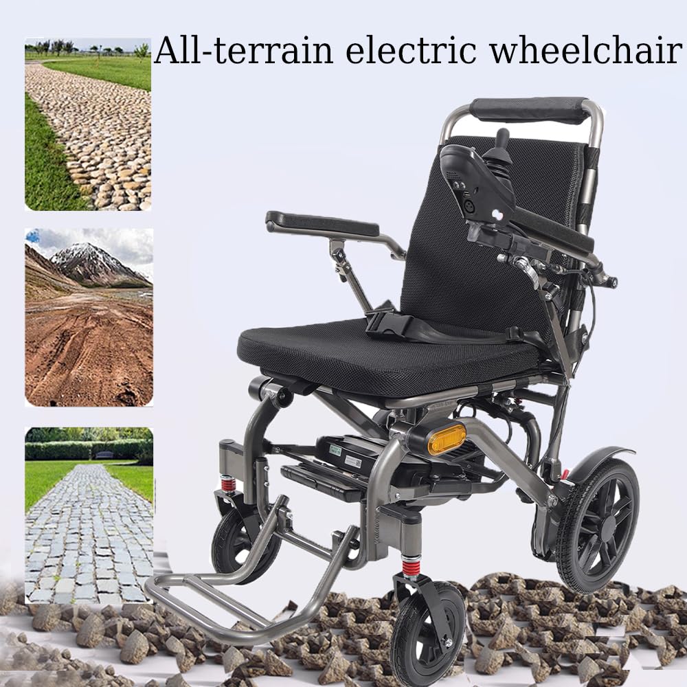 Sedia a Rotelle Elettrica Leggera e Pieghevole per Anziani, Tutto Terreno con Motore Senza Spazzole da 400W, Portata 150kg, Batteria 10AH e Autonomia di 20km