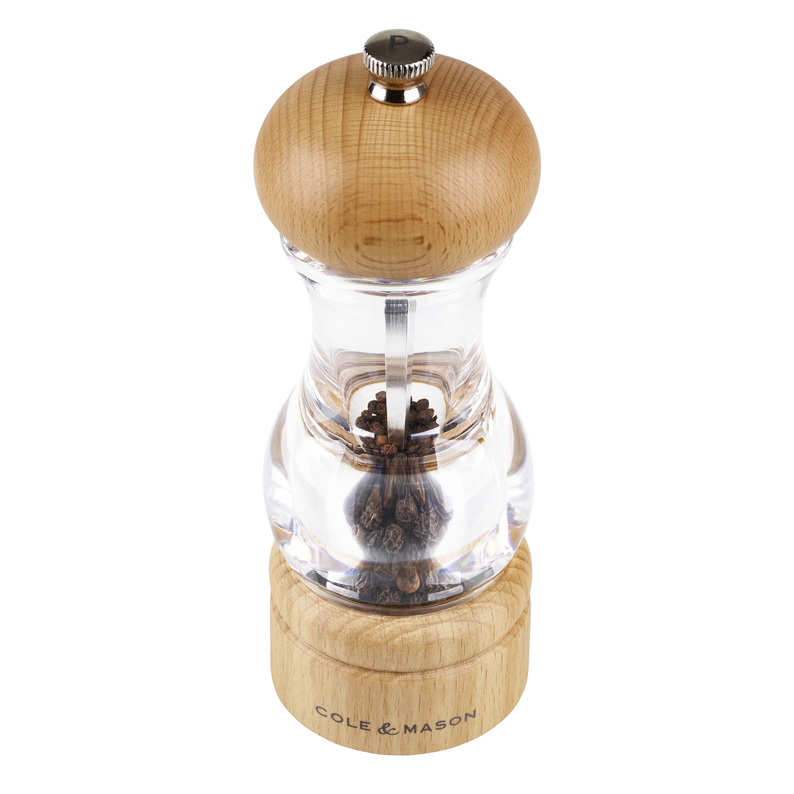 Cole & Mason H10538P 105 Hêtre Naturel Moulins Sel et Poivre, Precision+/Mouture Réglable, Hêtre/Acrylique, 165mm, Coffret Cadeau, Comprend 2 x Moulins, Garantie à Vie Du Mécanisme
