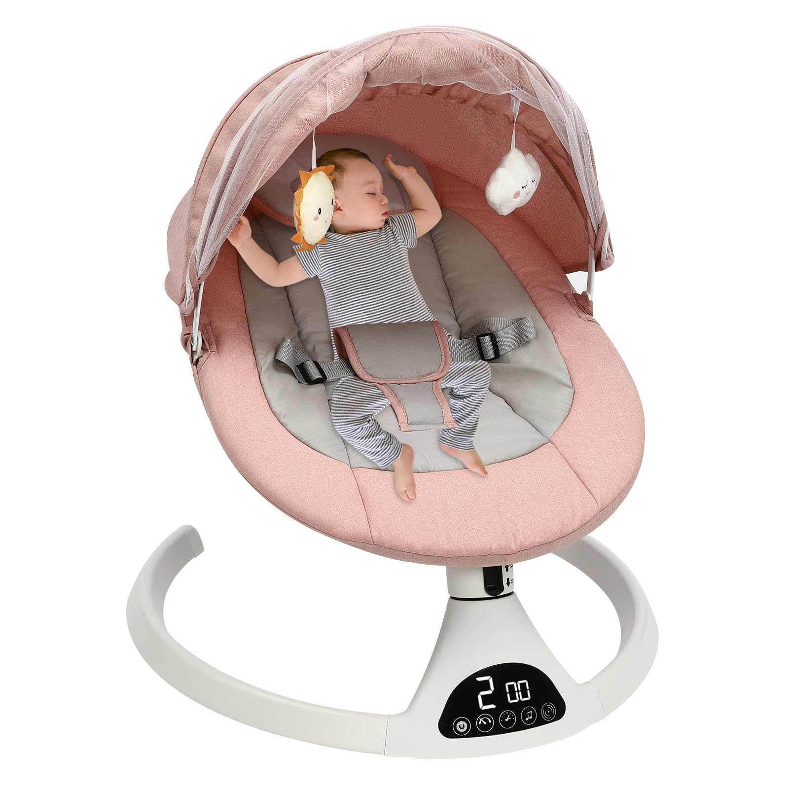 Elektrische Babywippe mit Bluetooth, für Babys von 0 bis 12 Monaten | 5 Schaukelstufen, integrierte Lieder und Bluetooth-Funktion, Timer-Funktion inklusive Fernbedienung und Moskitonetz