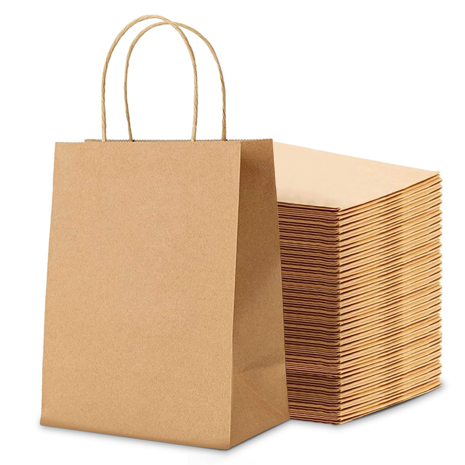 50 Pcs Brown Kraft Paper Bags with Handles - 18x24x8cm Multi-Use Gift Bags 130GSM | For Retail Shopping, Birthday Gifts, Wedding Favors, Easter Baskets, Christmas Packaging & Bakery Treats
