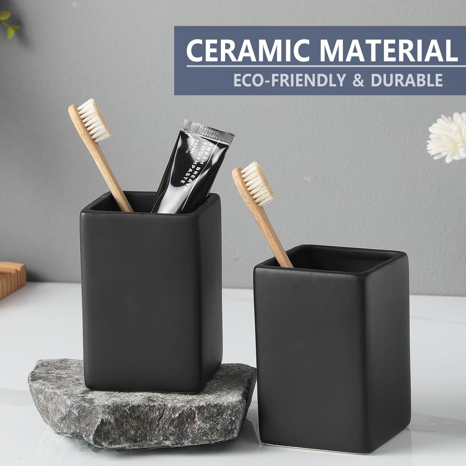 Zestaw uchwytów na szczoteczki do zębów – 2 ceramiczne kubki do łazienek, kwadratowe organizery na szczoteczki do zębów i pasty do zębów, kubki łazienkowe wielokrotnego użytku, rozwiązanie do