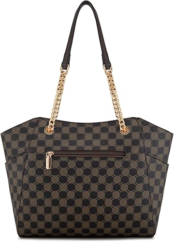 Vista 92 de Montana West Bolso de mano para mujer con asa superior con cadena Gris/Negro,M Café,M Deep Rose Rojo,verde, (M Green),Beige,Monograma