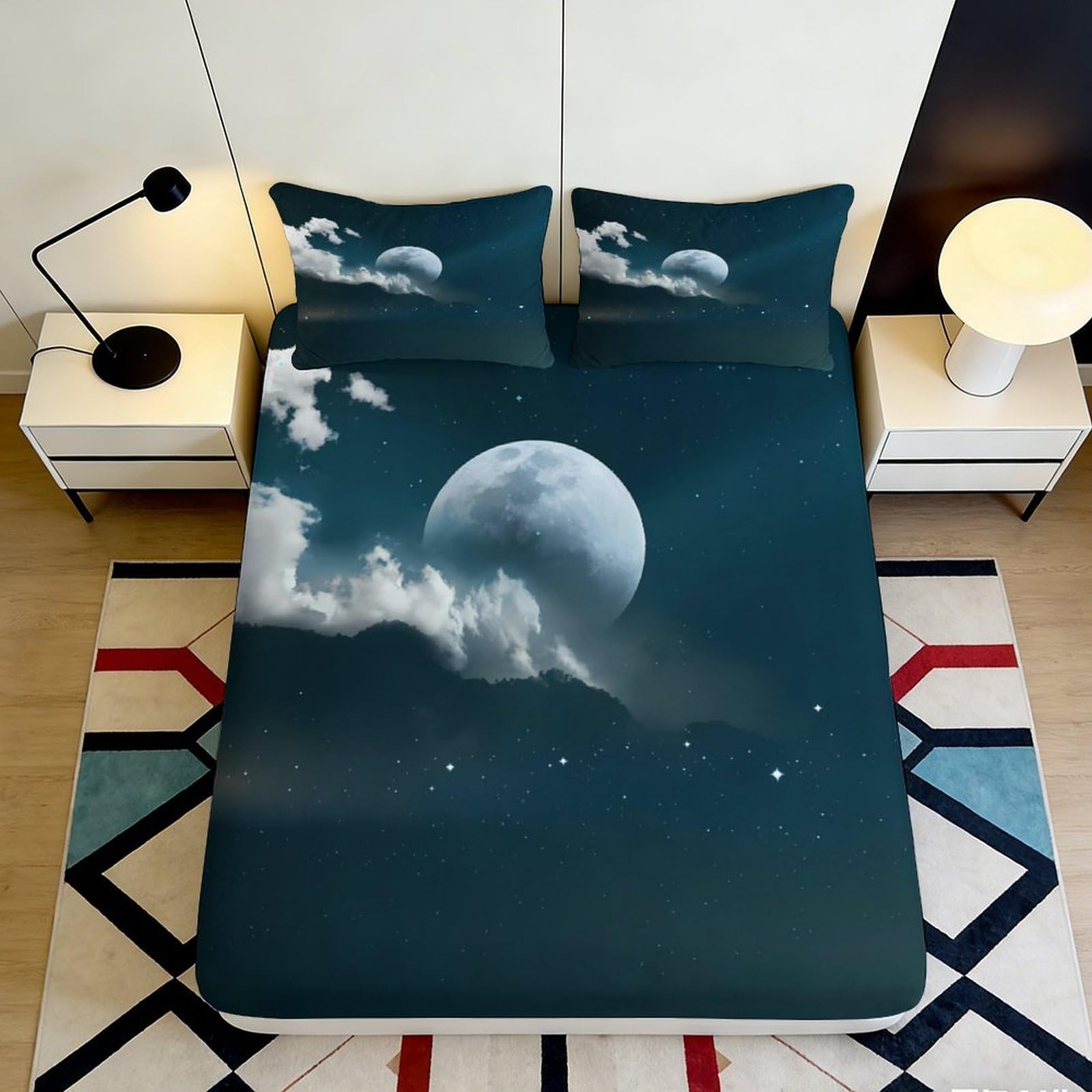 3D Printed Fitted Sheet Microfiber Galaxy Starry Sky Bed Cover for Bedroom, Dorm, and Guest Room Protection and Decor 90x200x25cm