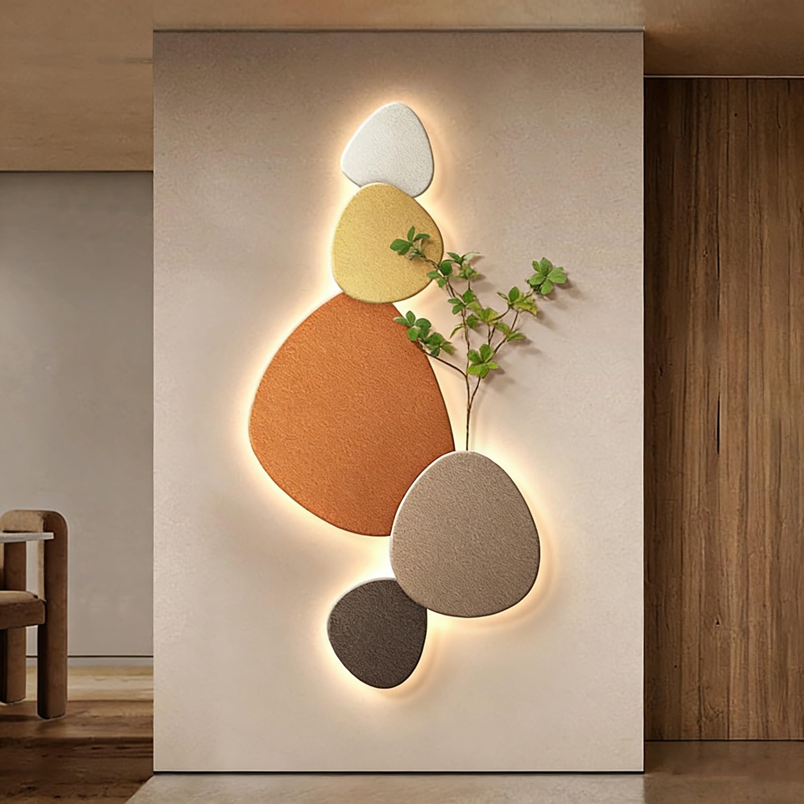 Decorazione da Parete LED 3D, Scultura Murale in Arenaria, Quadro in Rilievo con Retroilluminazione, Grande per Soggiorno Camera Letto Ingresso Corridoio(A,40 * 80CM)