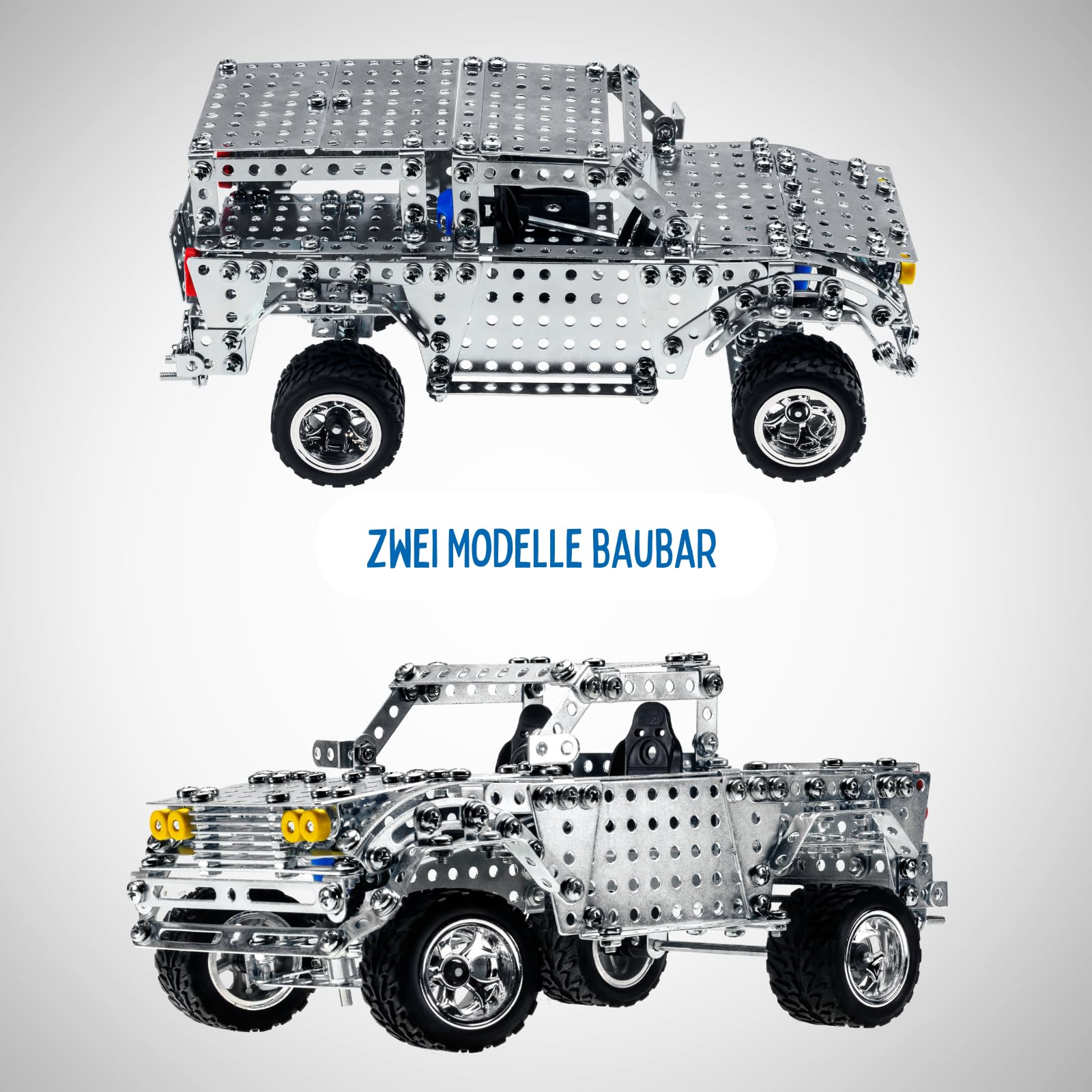 Eitech 00225 Metalowy Zestaw do Budowy Pick-up/Jeep - 635 Części, Model Ciężarówki, Zabawka Konstrukcyjna dla Dzieci od 8 Lat i Dorosłych