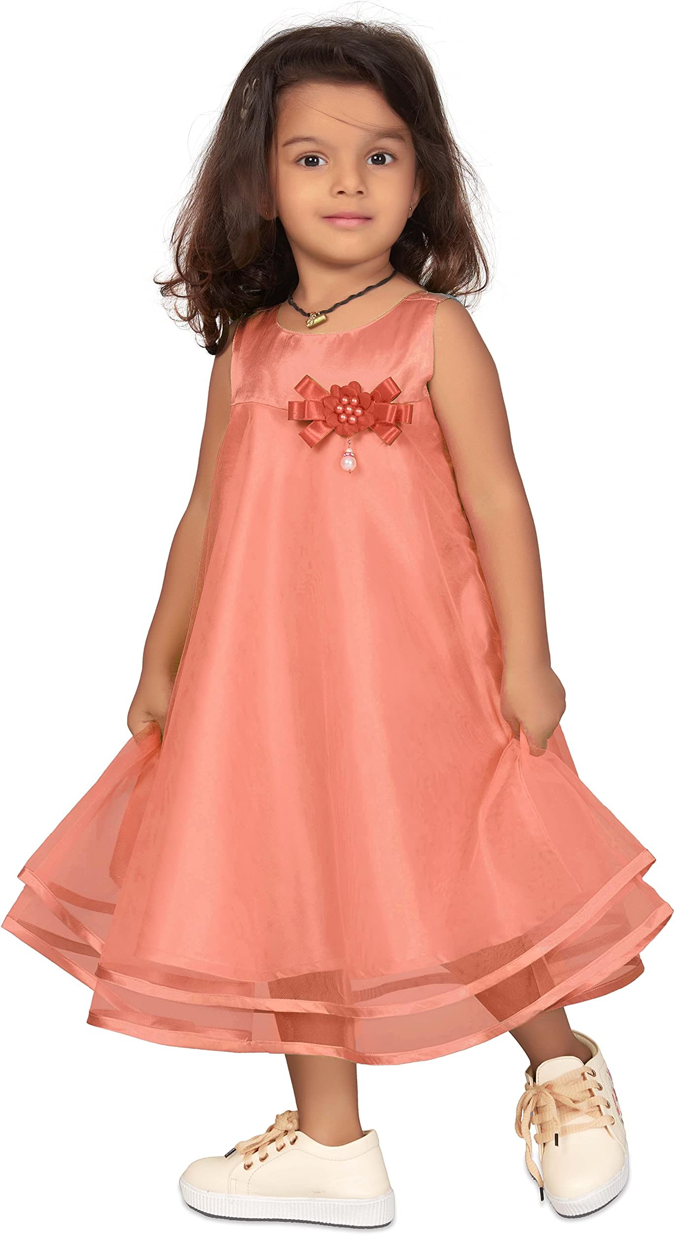 Fashion DreamBaby Girl’s Sleeveless Floral Applique Princess Shift Dress/Frock