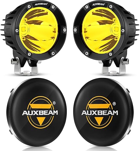 Auxbeam Kit combinado de luces antiniebla ámbar de 4 pulgadas y 72 W con cubiertas negras, haz de punto amarillo de 7200 lúmenes, luz de conducción