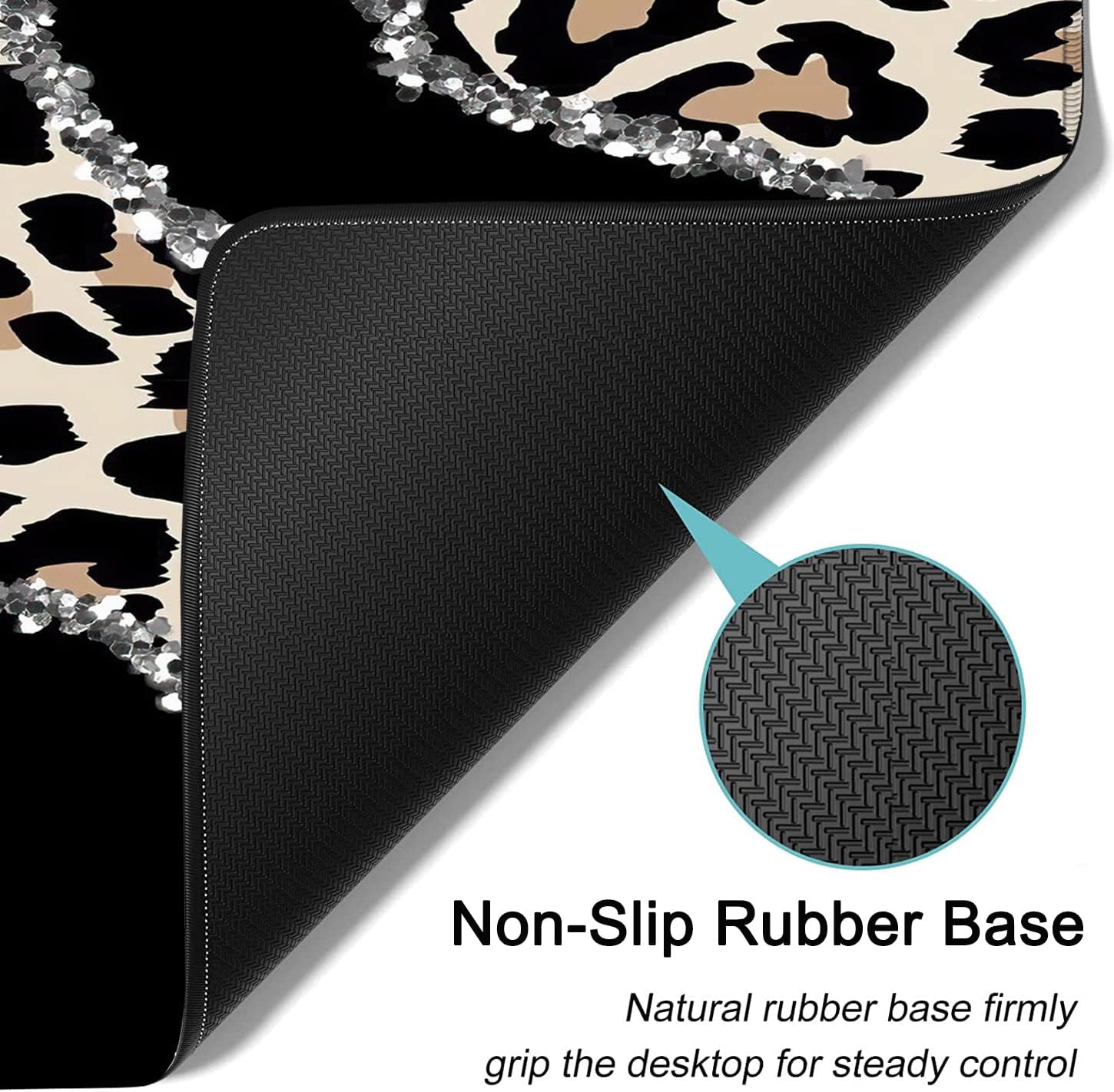 Black Large Gaming Mouse Pad - 31.5x11.8, Ergonomic Memory Foam Wrist Rest Support, Non-Slip Base, Leopard Design