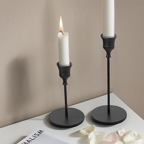 Miniatura 2 de DreamsEden Portavelas cónico negro Juego de 2 portavelas de metal moderno decorativo alto para comedor, hogar, boda, fiesta, decoración festiva