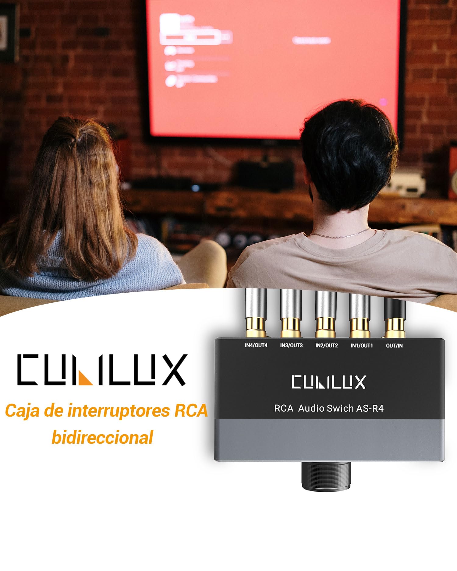Cubilux AS-R4 Conmutador RCA bidireccional de 4 vías, Caja selectora de Altavoz RCA estéreo pasivo de 4 Canales, Conmutador de Audio RCA de 1 Entrada a 4 Salidas/4 entradas a 1 Salida