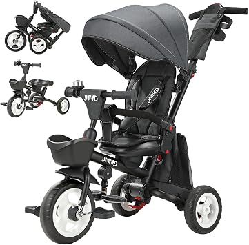 JMMD 8-in-1 Foldable Toddler Tricycle for 18M-5Y, 360 Swivel Seat | Trike Stroller with Push Handle, Multi-Position Recline, UV Canopy & Storage, Tool-Free Assembly, All-Terrain EVA Wheels