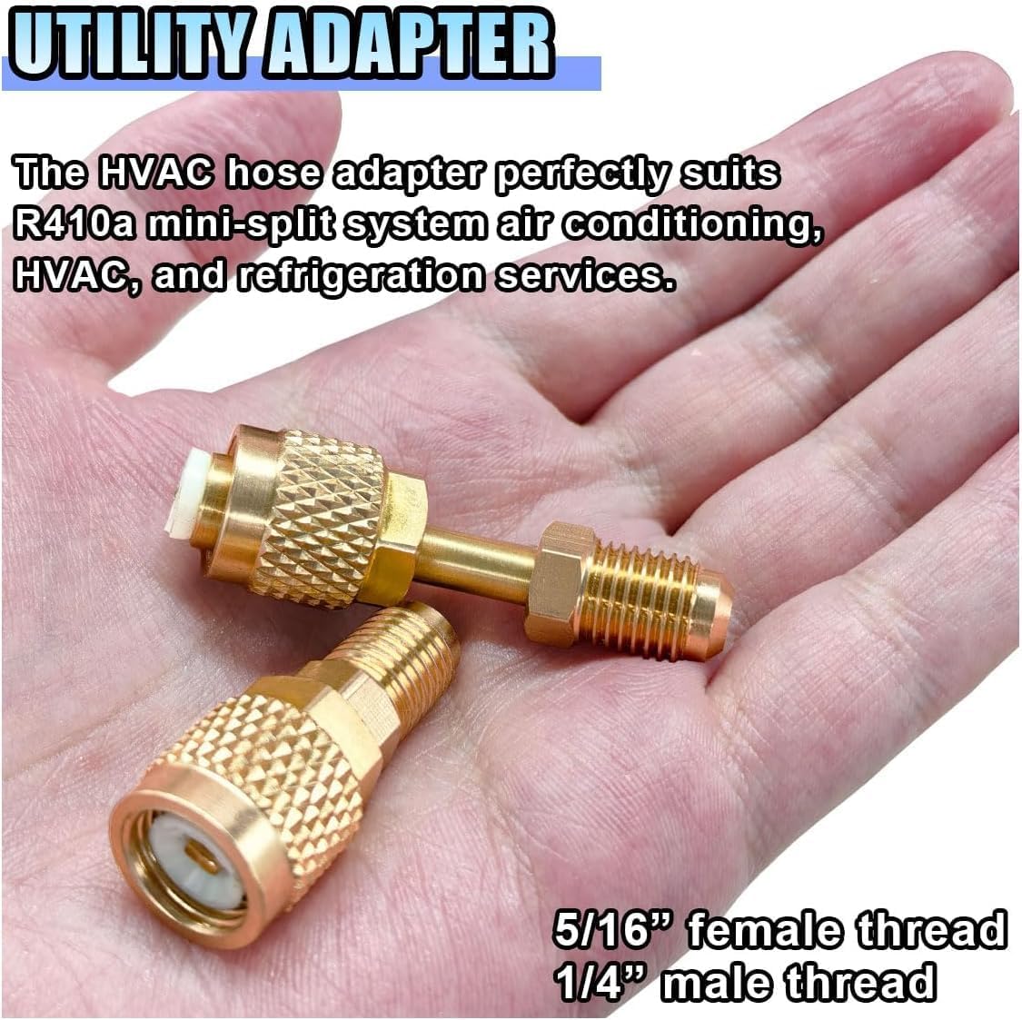 R410A Straight Swivel Adapter, R410A Mini Split Adapter with 5/16’’ SAE Female x 1/4’’ SAE Male Quick Couplers Thread, Fits for HVAC Air Conditioner Mini Split System, 2 Pack