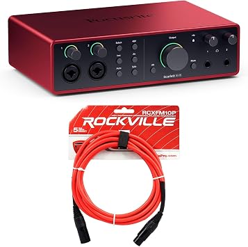 Audiosavings Bundle Scarlett 16i16 4th Gen 24-bit/192kHz USB Audio Interface Bundle with Rockville RCXFM10P-R Red 10 Female to Male REAN XLR Mic/Speaker Cable 2 Items