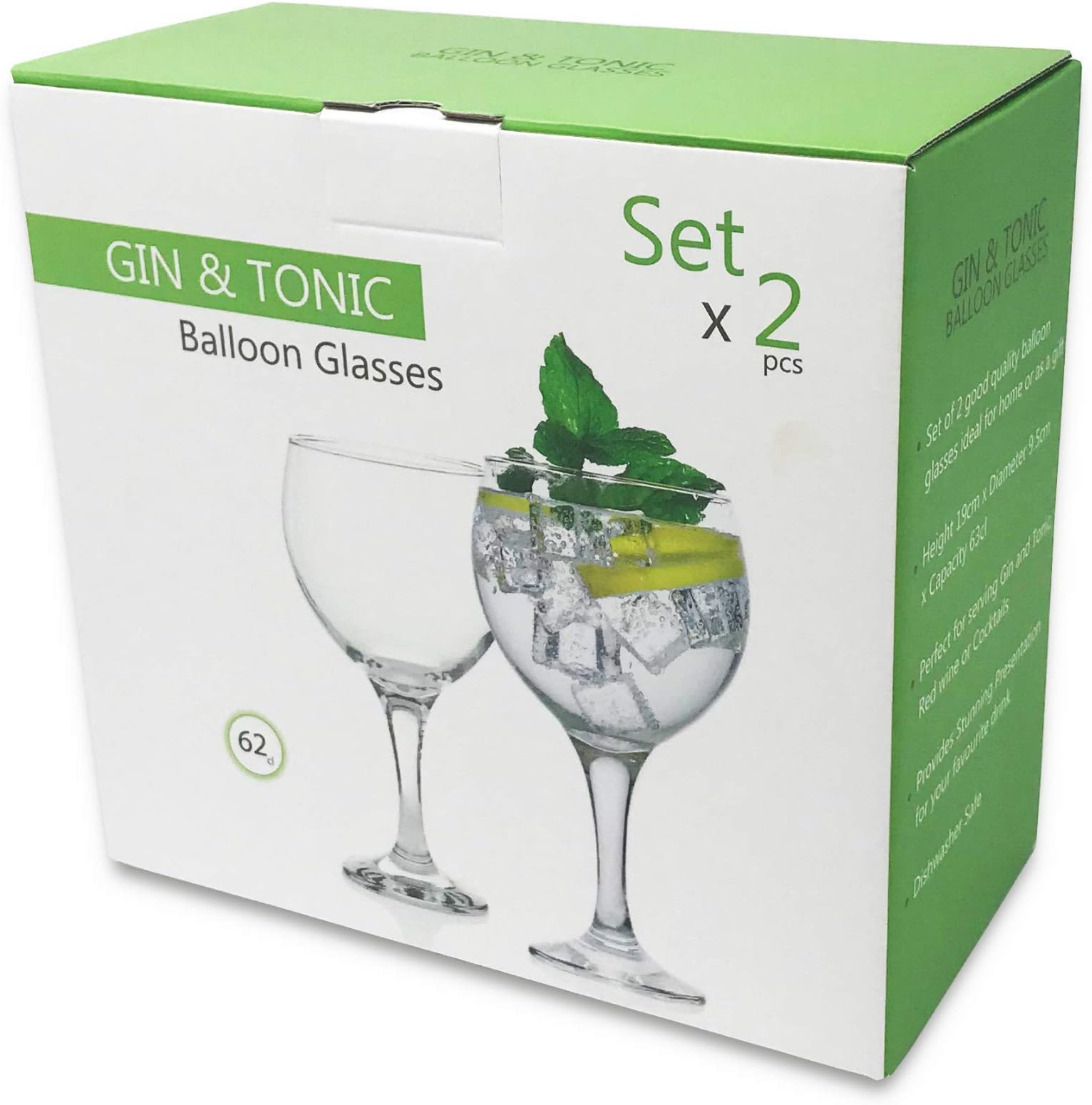 Copa Gin and Tonic Cocktail Balloon Shaped Large Gin Glasses Set of 2, 62cl