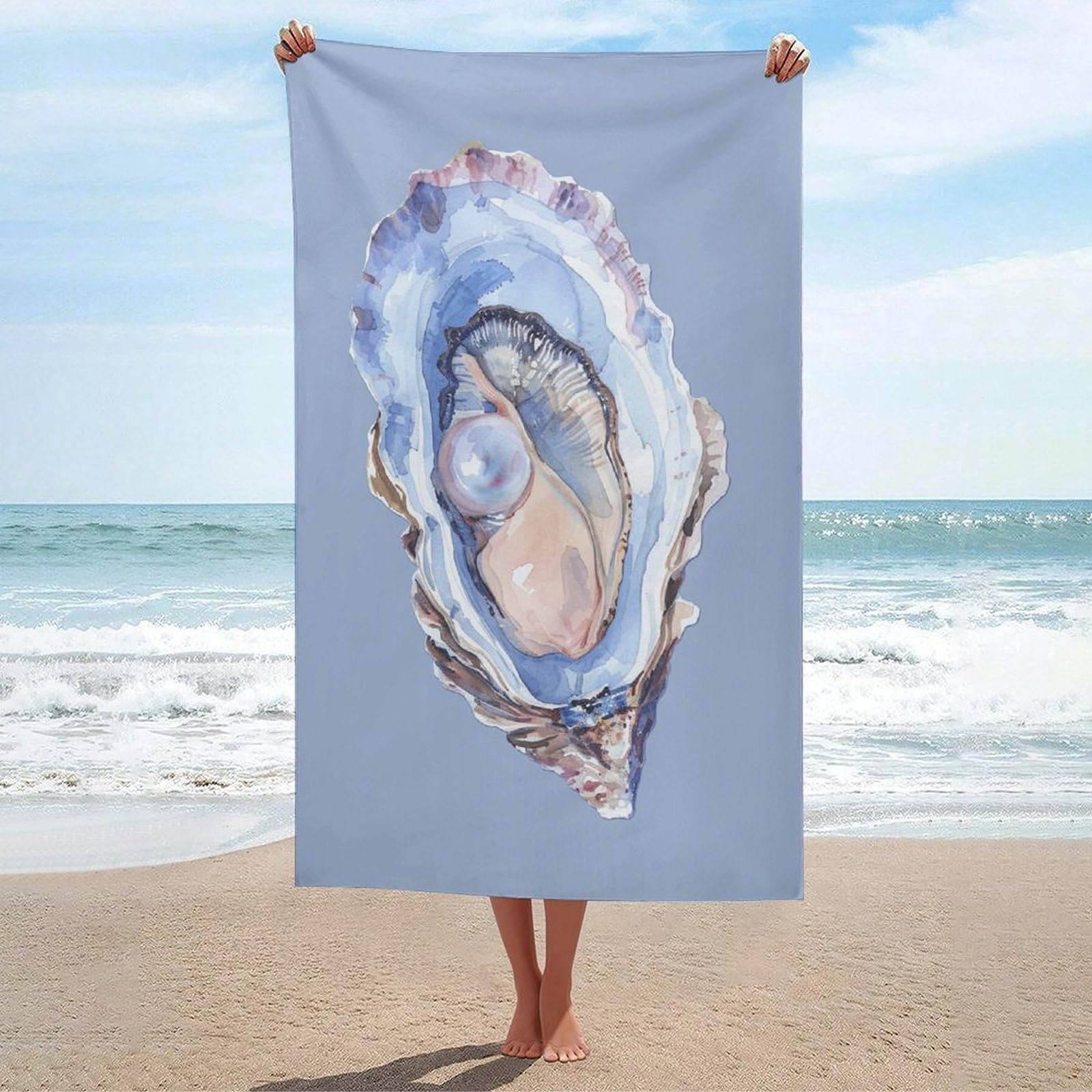 asbwuo Watercolour One Oyster with A Pearl Beach Towel