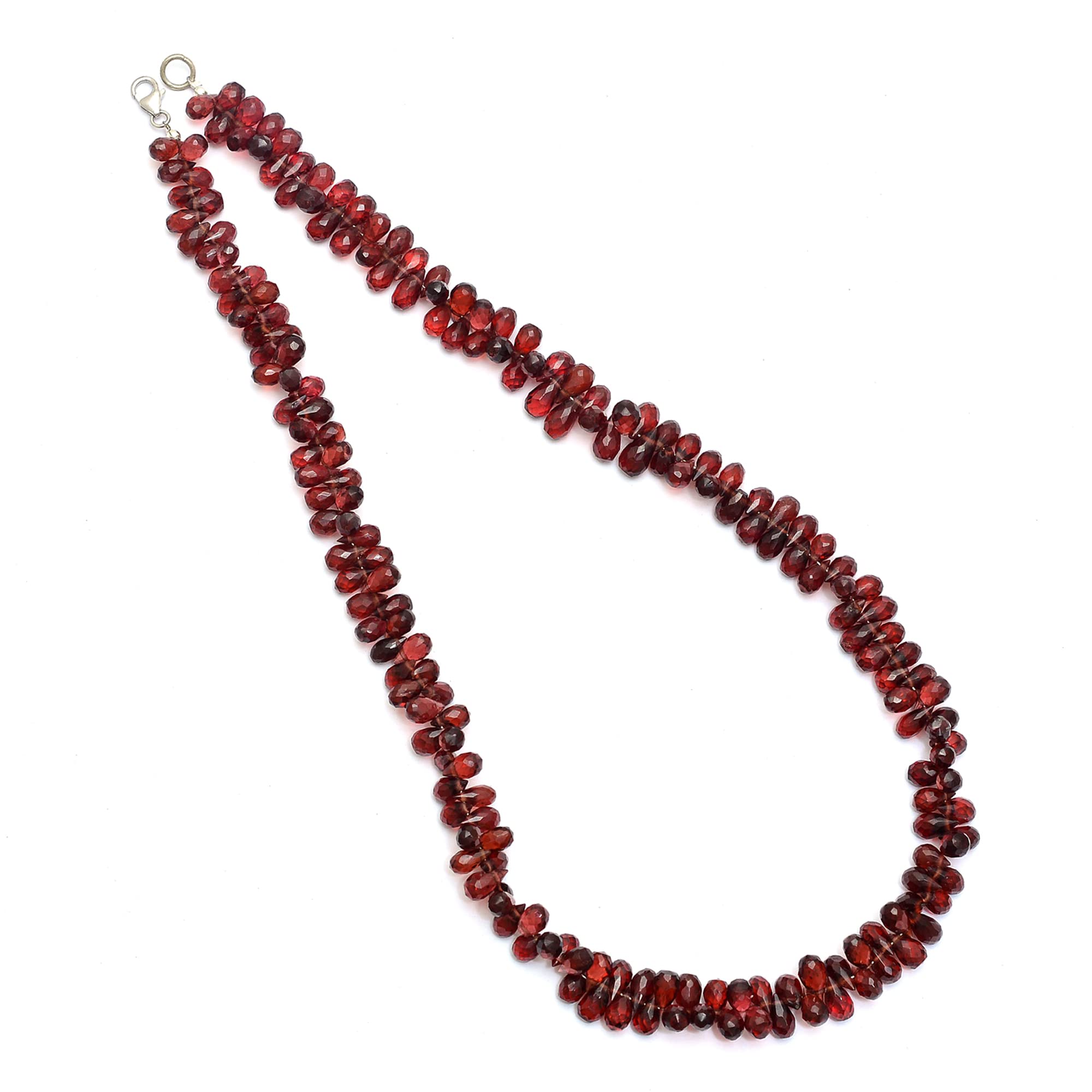 A&M Natural Malaya Garnet Faceted Drops 925 Sterling Silver Necklace, Handmade Malaya Garnet Beaded Necklace, Healing Malaya Garnet Beads Necklace Jewelry, Malaya Garnet Necklace, Malaya Garnet Jewelry For Casual Wear, Yoga And Gift