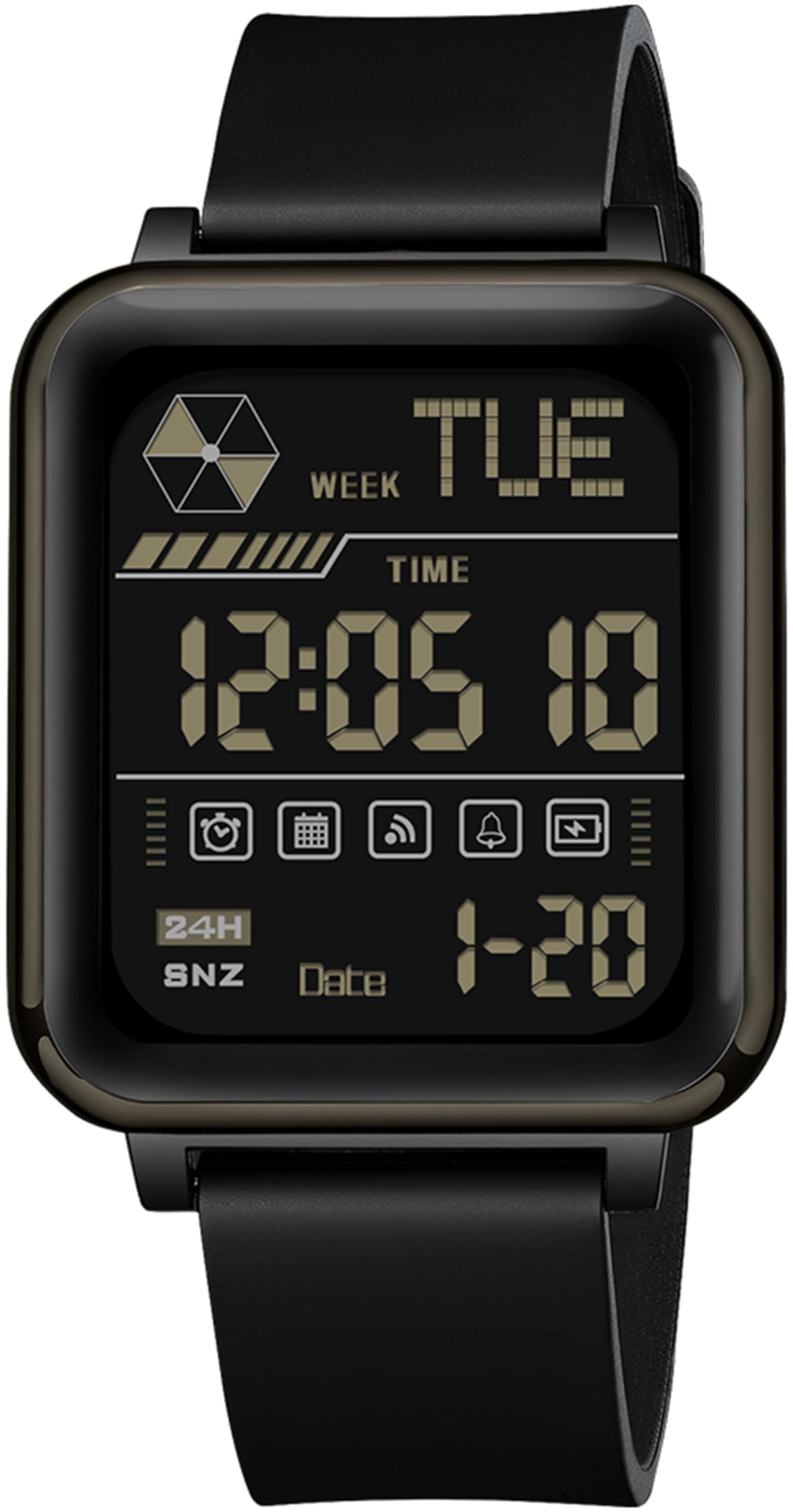 findtime Orologio da polso digitale da uomo, al quarzo, con data luce, cronometro 50 m, impermeabile, sportivo, digitale, per uomini, numeri grandi, rettangolare, coutdown Dual Time 12/24H, Nero