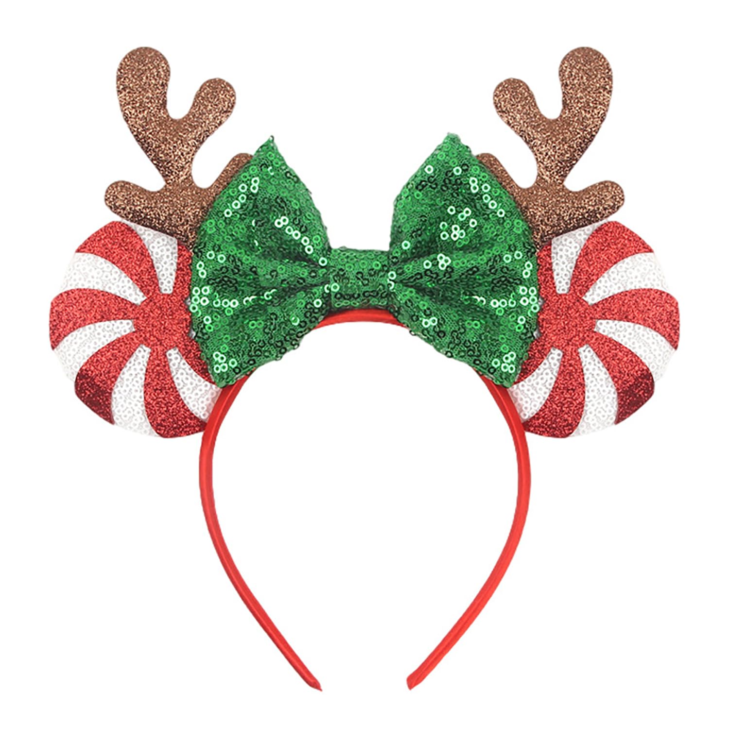 View 1 of **PURPLE GREEN/MERMAID**LYLYNB Sequin Mouse Ears Headbands Glitter Bow Hair Accessories Starfish Pearl Design Headband Cosplay Party Funny Hair Decorations Bows Mouse Ear Head Bands Cute Hair Hoops for Women