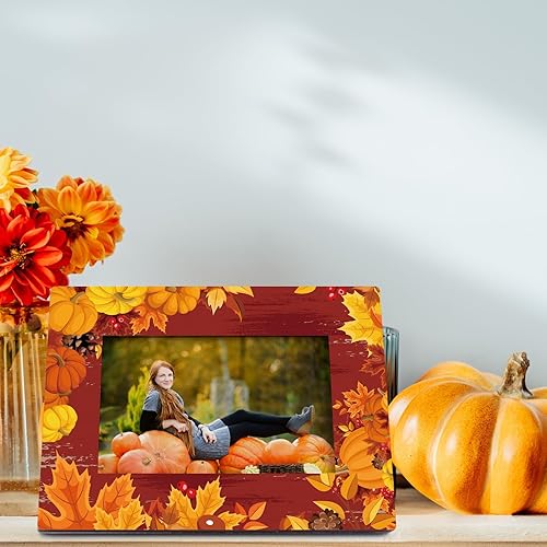 Miniatura 6 de YLOLUL Paquete de 2 marcos de fotos de otoño de 4 x 6 pulgadas, marco de fotos de Acción de Gracias, hoja de arce, calabaza, marco de fotos de